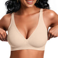 Vertvie Jelly Wireless Bras for Women Push Up Plunge Seamless T-Shirt Bras No Underwire Supportive Full Coverage Bralettes(Nude,Large)