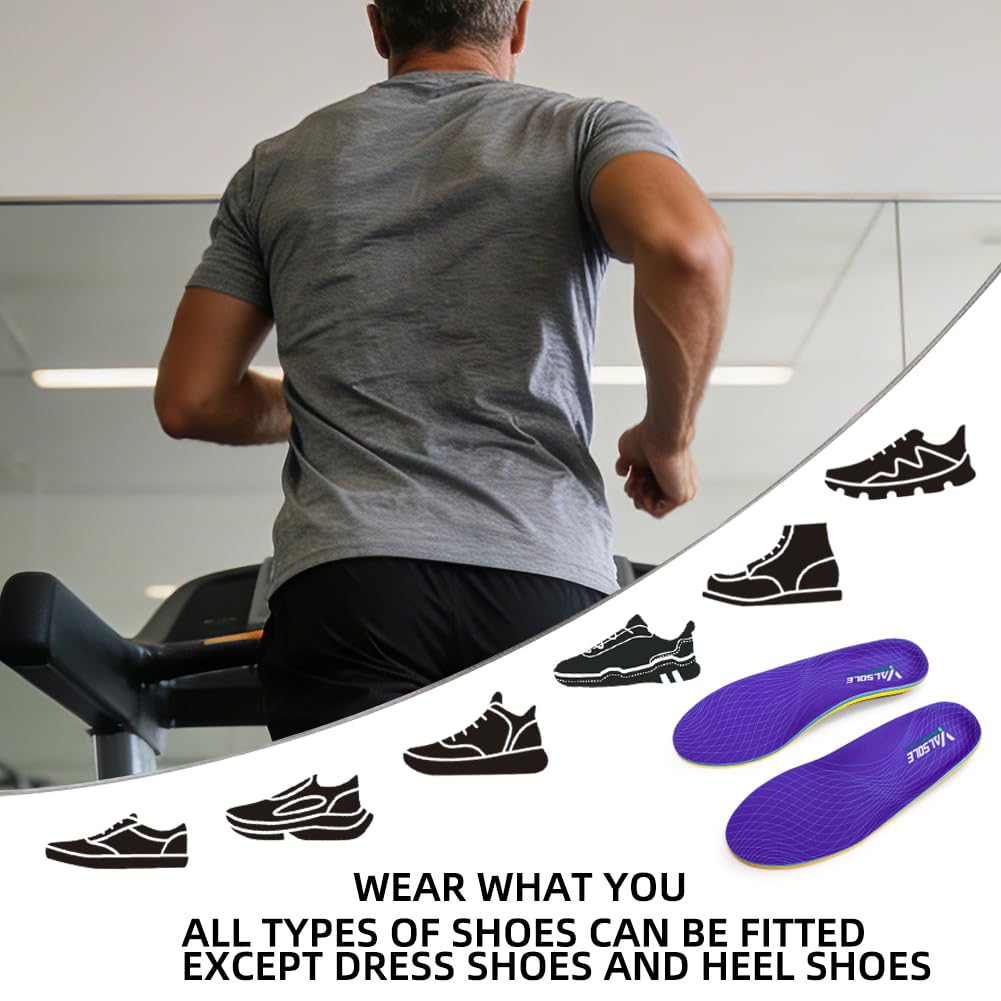 VALSOLE Heavy Duty Support Pain Relief Orthotics - 220+ lbs Plantar Fasciitis High Arch Insoles for Men Women, Flat Feet Orthotic Insert, Work Boot Shoe Insole, Absorb Shock with Every Step