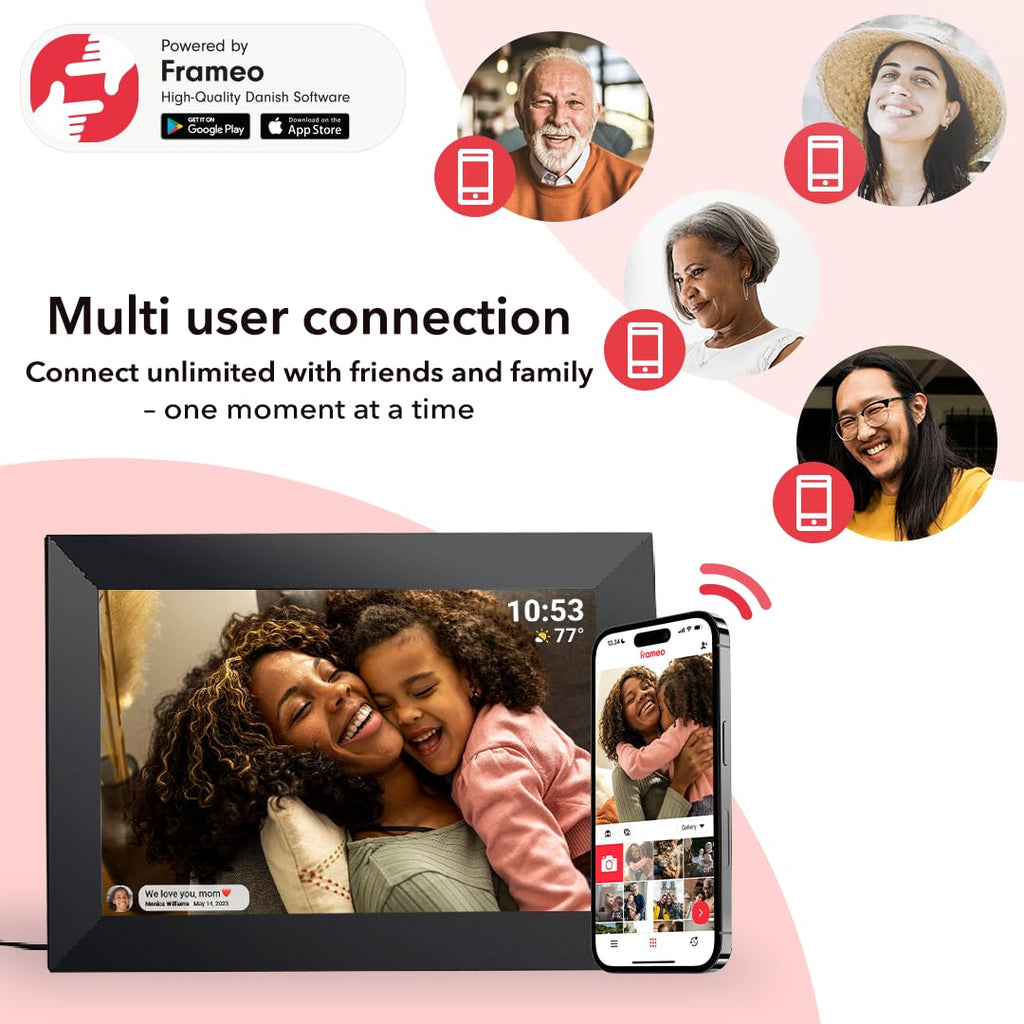 FRAMEO 10.1 inch 32GB Digital Picture Frame, IPS LCD Touch Screen, Auto-Rotate Easy Setup to Share Photos & Videos via Frameo from Anywhere, Gifts for Parents and Grandparents