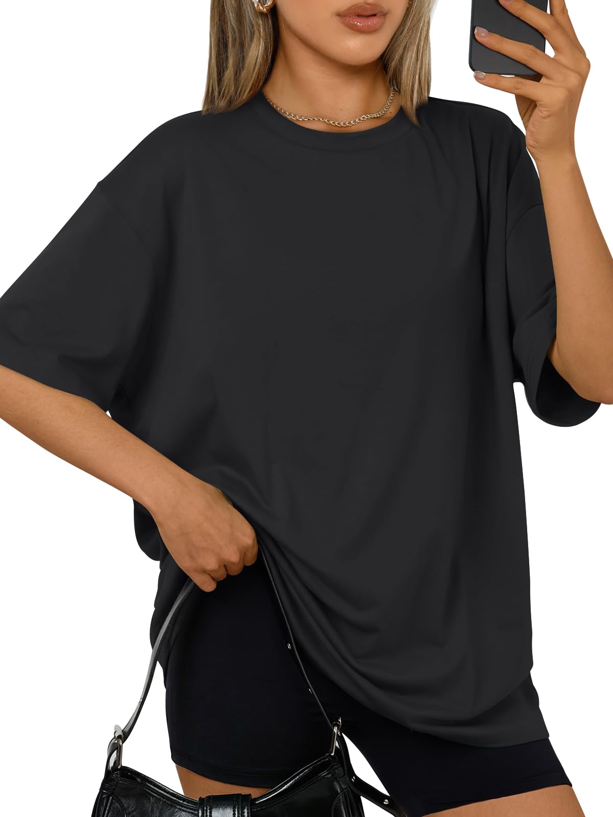 Trendy Queen Womens Oversized Sleep T Shirts Plus Size Capsule Wardrobe Tops Short Sleeves Fashion Workout Clothes 2026 Black L