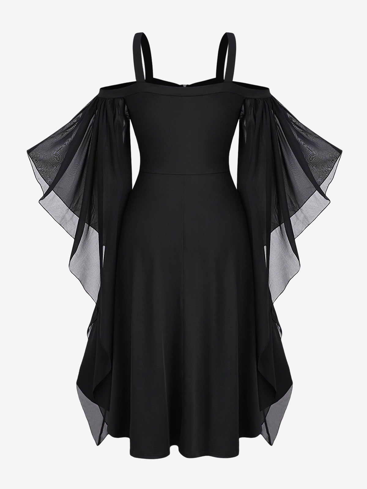 ROSE GAL Womens Plus Size Victorian Gothic Halloween Witch Renaissance Medieval Costume Cold Shoulder Chiffon Trumpet Sleeves Half Zip Vintage Bustier Dress(Black_2/L)