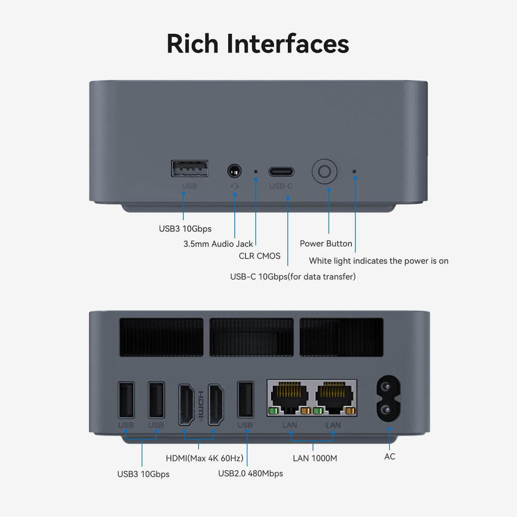 Beelink EQI12 Mini PC, Intel 12th Gen Core i5 1235U (10C/12T) up to 4.4 GHz, Mini Computer 32 GB DDR4 RAM 1TB SSD, 4K Dual Display, Dual 1000M LAN, USB3.0, WiFi 6, BT 5.4