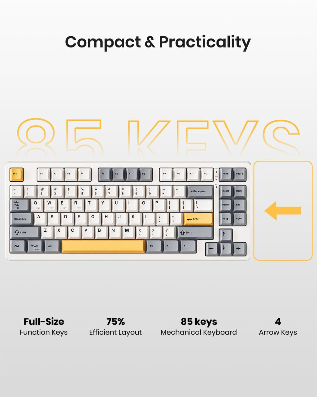 Kisnt KN85 Wireless Mechanical Gaming Keyboard, 75% Layout with RGB Backlit, Custom Hot Swappable, Creamy Sound, Bluetooth/2.4GHz/USB-C Compatible with Windows/Mac/PC(Retro Beige,Linear Switch)