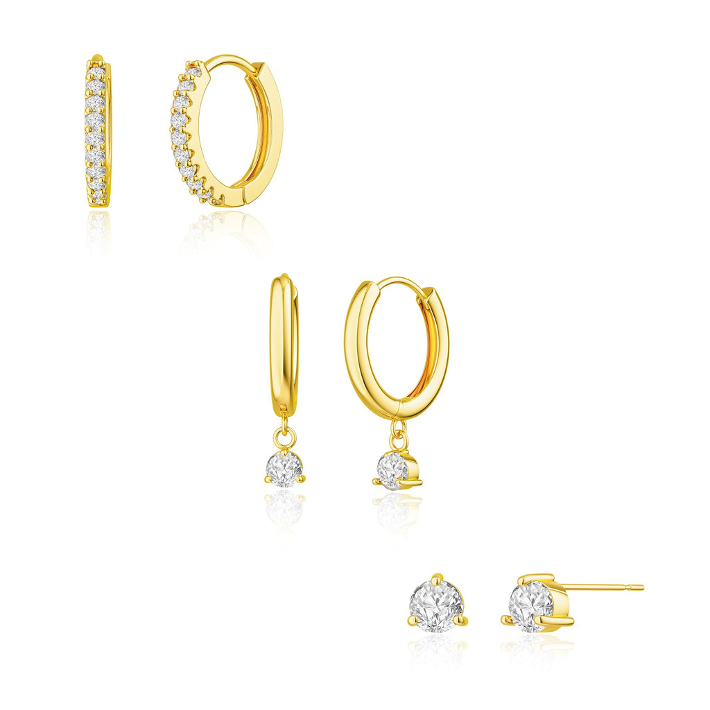 Freekiss Gold Stud Earrings for Women, Dainty Earring Set Simple Tiny 14K Gold Filled CZ Hypoallergenic Huggie Dangle Hoop Earrings Fashion Jewelry for Women Trendy Gifts