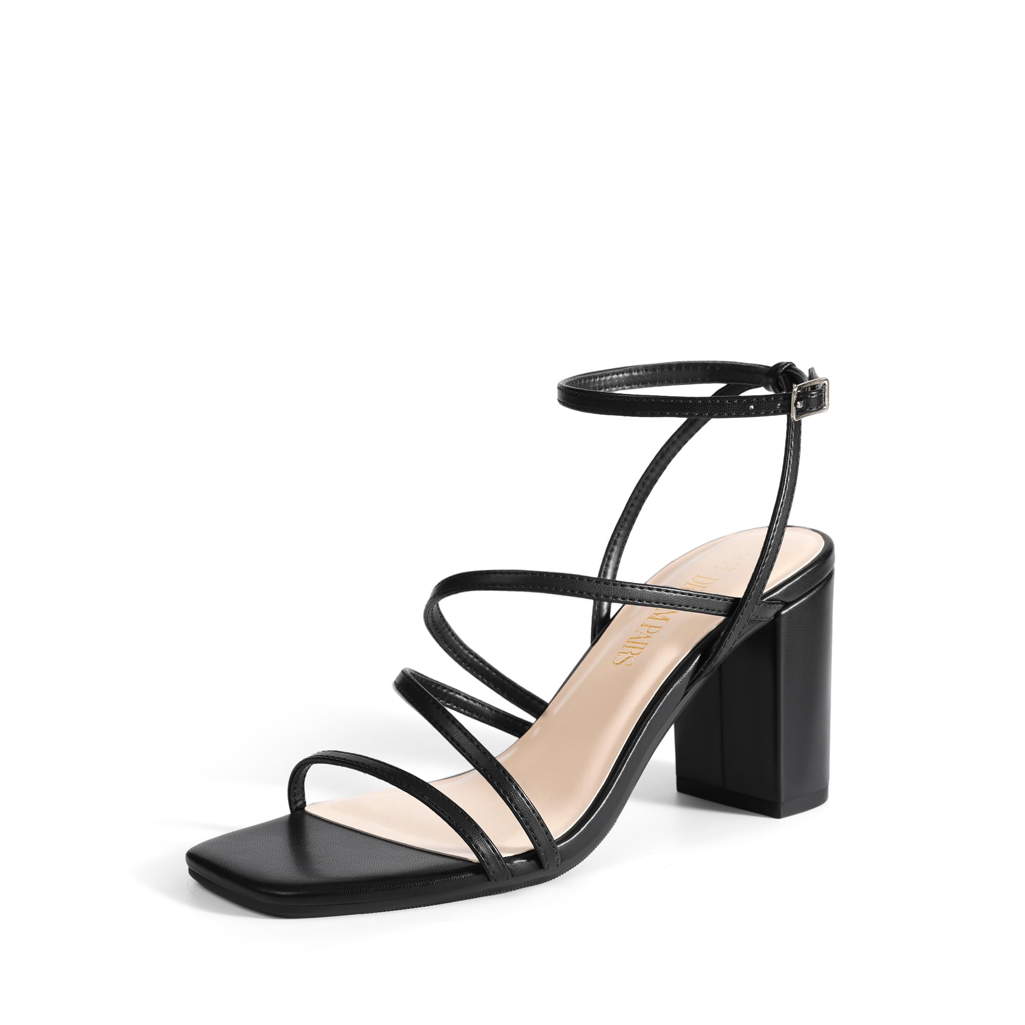DREAM PAIRS Women's Heels Chunky Block Strappy Square Open Toe Ankle Buckle Heeled Sandals Wedding Party Dress Shoes Indie,Size 7,Black,SDHS2428W
