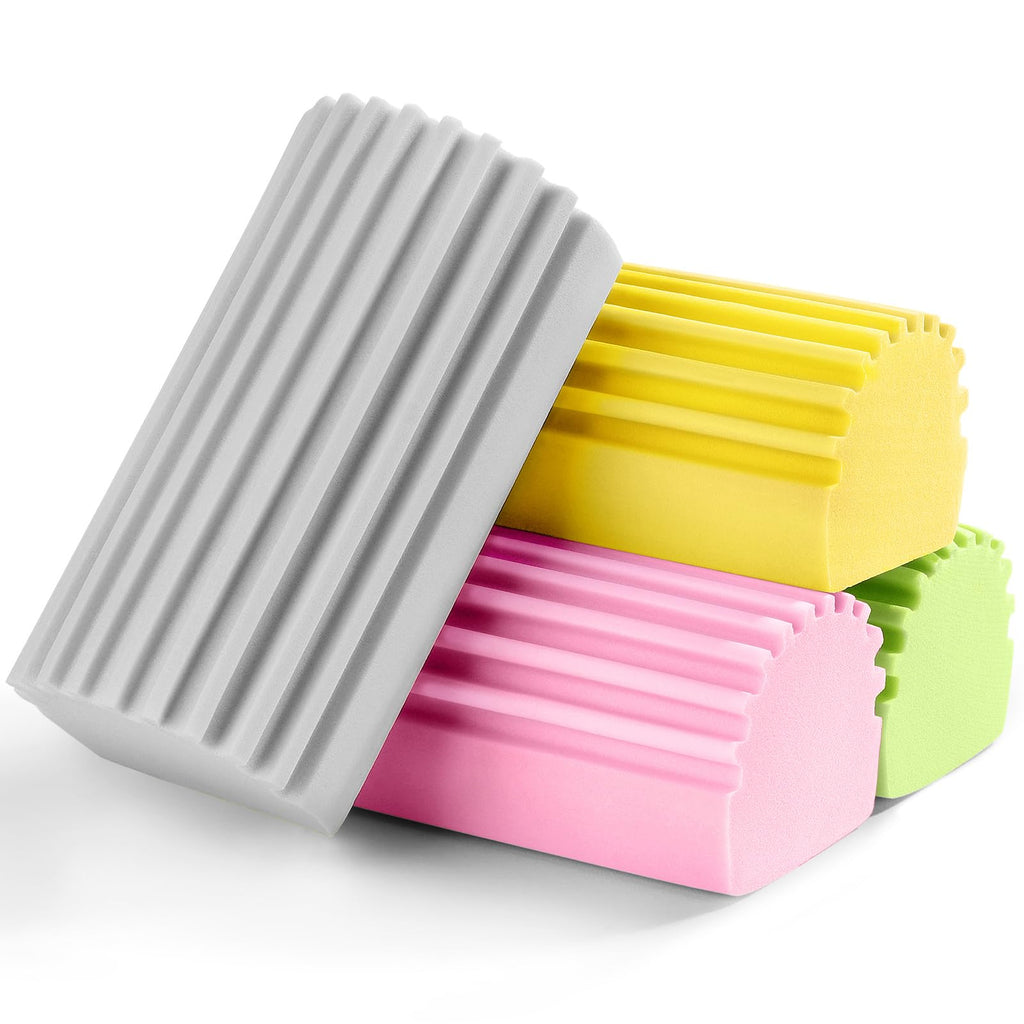 Jeymei 4-Pack Damp Clean Duster Sponge,Damp Dusting Sponge,Duster Baseboard Cleaner Sponge with Ridges,Reusable Wet Duster Sponge,Household Cleaning Sponges for Blinds(Grey,Yellow,Pink,Green)