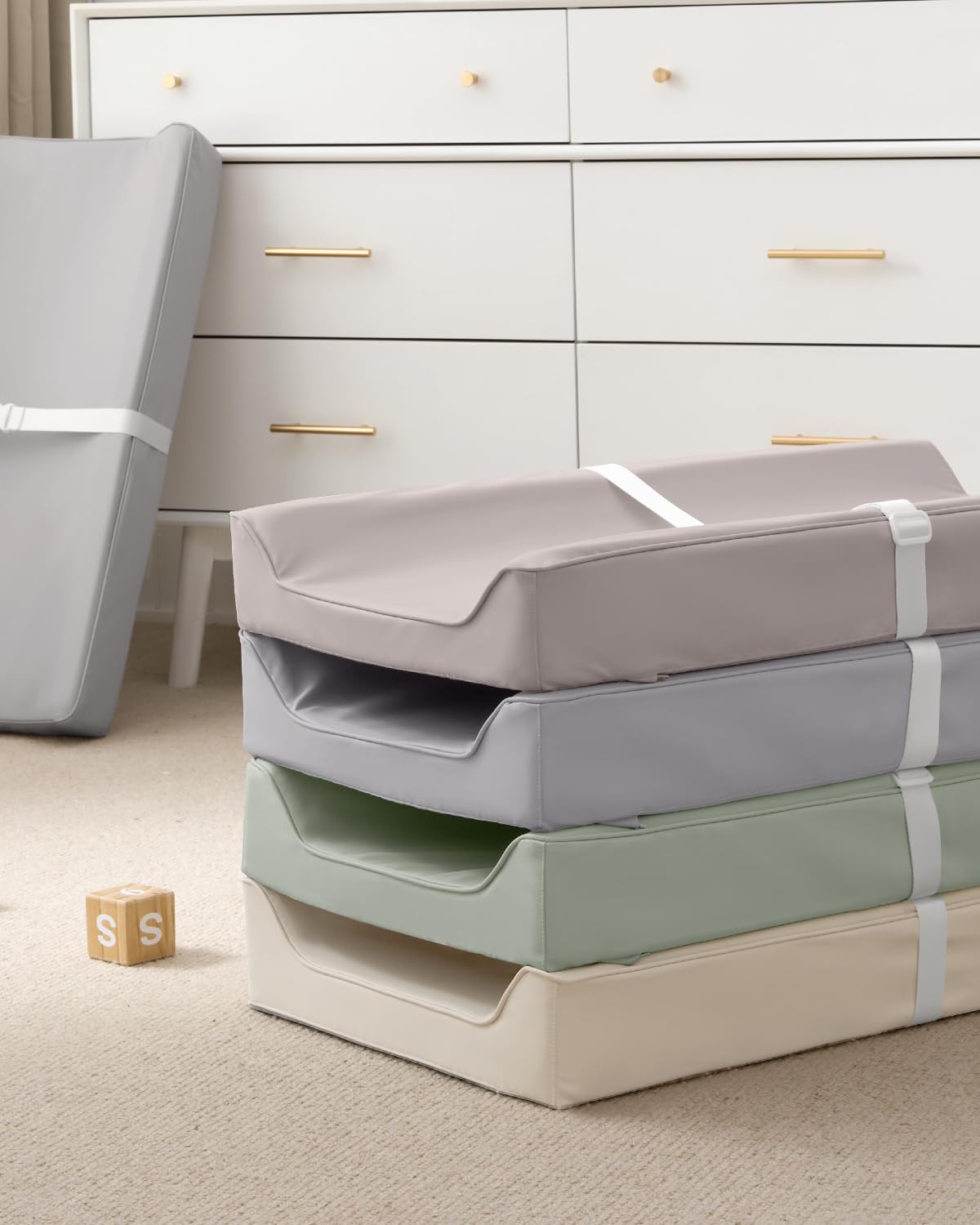 Blissful Diary Vegan Leather Baby Changing Pad with Waterproof & Wipe-Clean PU Cover, Standard Size Cozy Diaper Changing Pad for Dresser and Table, Taupe