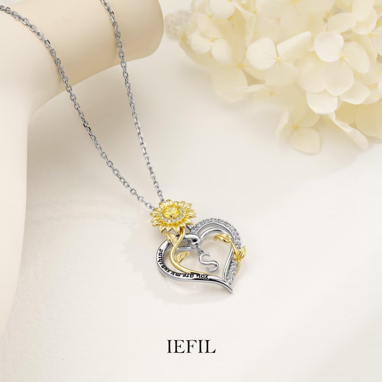 Iefil Valentines Day Gifts for Her Women - Anniversary Women Gifts, Sunflower Heart Initial Necklace, Sunflower Womens Jewelry