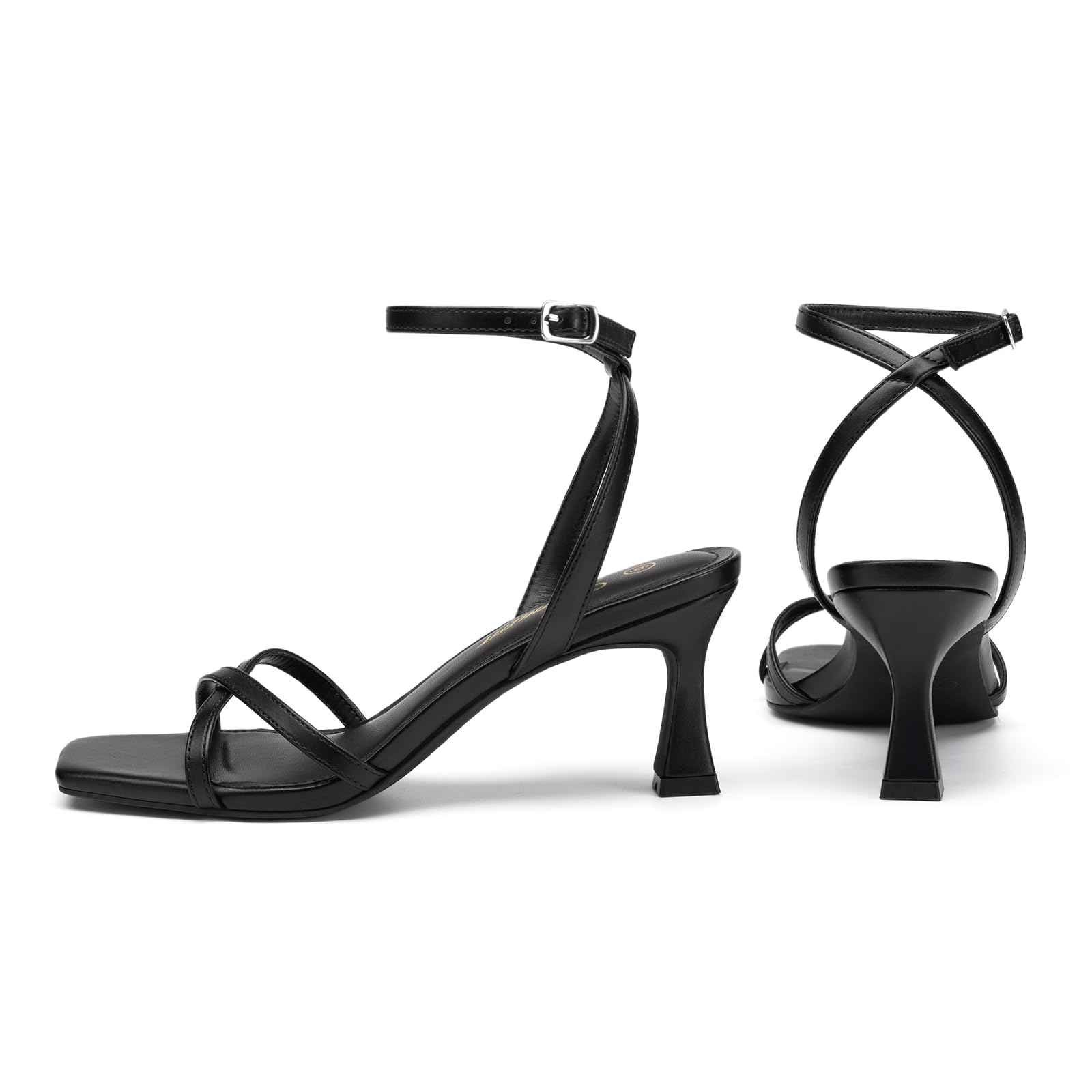 Athlefit Black Kitten Heels for Women Square Open Toe Strappy High Heels Comfortable Dressy Summer Graduation Ankle Strap Heeled Sandals Size 8.5