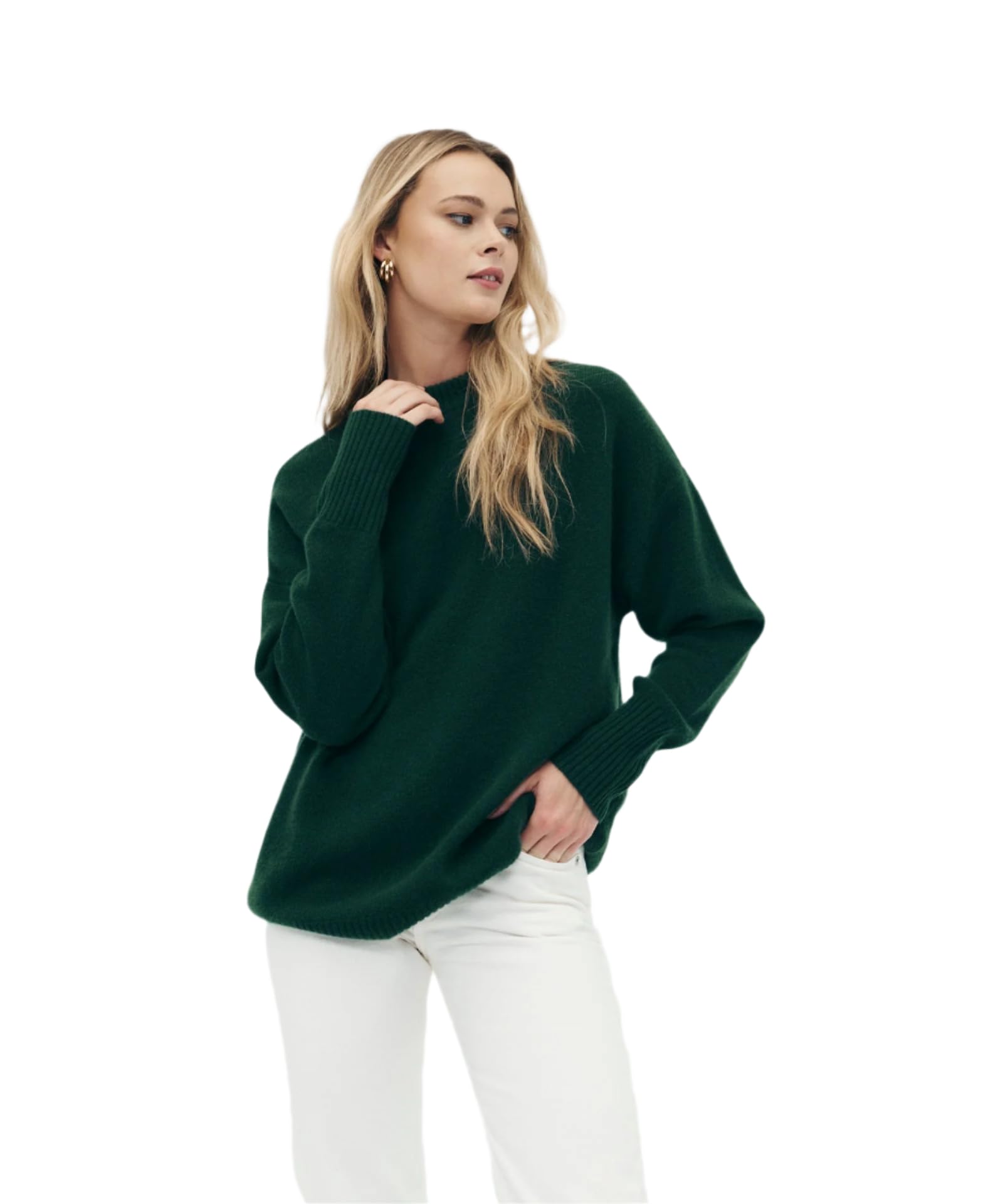 NAADAM Womens Luxe Cashmere Oversized Crewneck Sweater, Dark Green, M