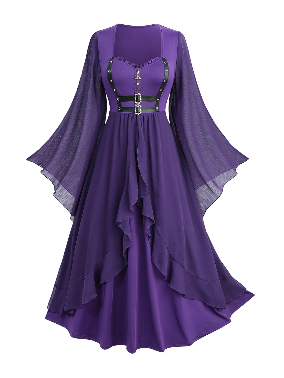 ROSE GAL Plus Size Women Renaissance Costume Victorian Medieval Fairy Dress Chiffon Bell Sleeves Ruffles Irish Halloween Cosplay Maxi Dress(Purple/1X)