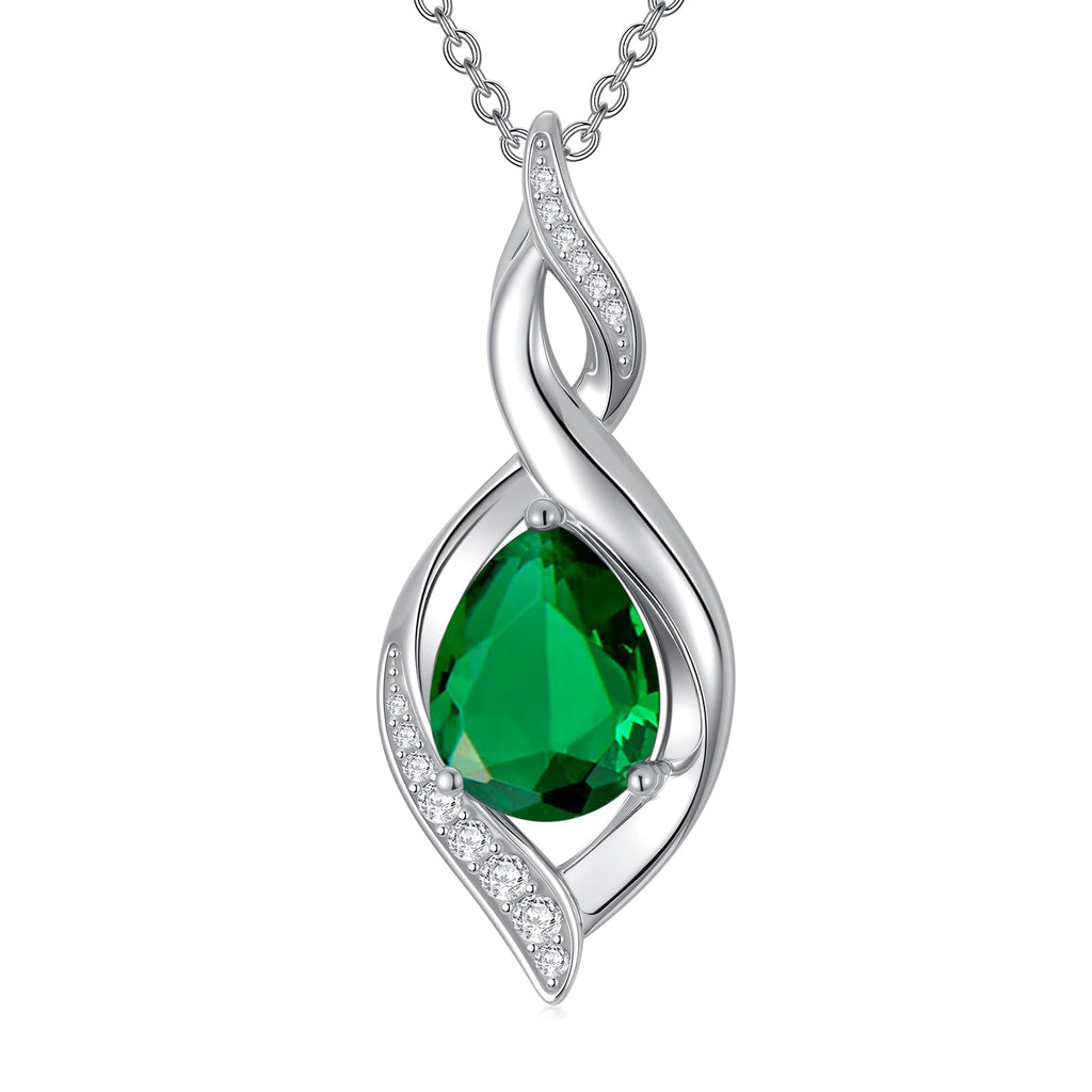 HPQQ Emerald Necklace May Birthstone Jewelry Sterling Silver Pendant Infinity Love Jewelry Birthday Gifts for Women Wife Mom
