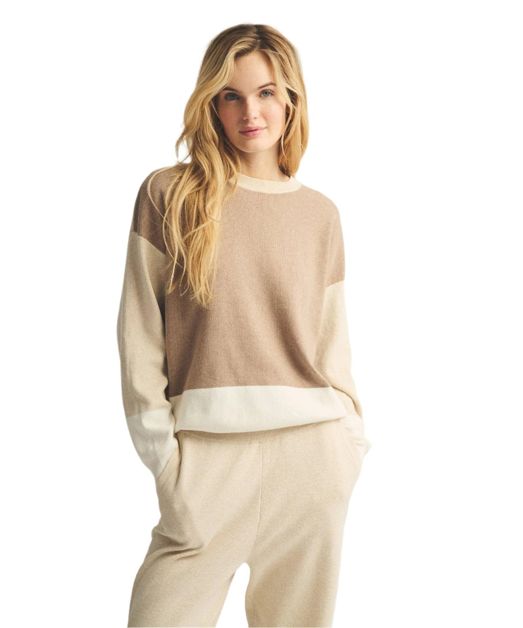 NAADAM Women Cafe Cotton Cashmere Colorblock Sweatshirt, Oatmeal Combo,Medium