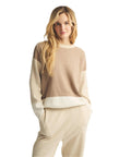 NAADAM Women Cafe Cotton Cashmere Colorblock Sweatshirt, Oatmeal Combo,Medium