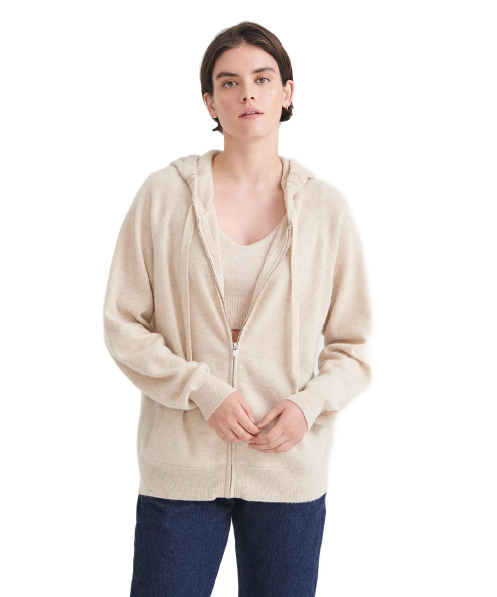 NAADAM Cashmere Zip Up Hoodie, Oatmeal, M