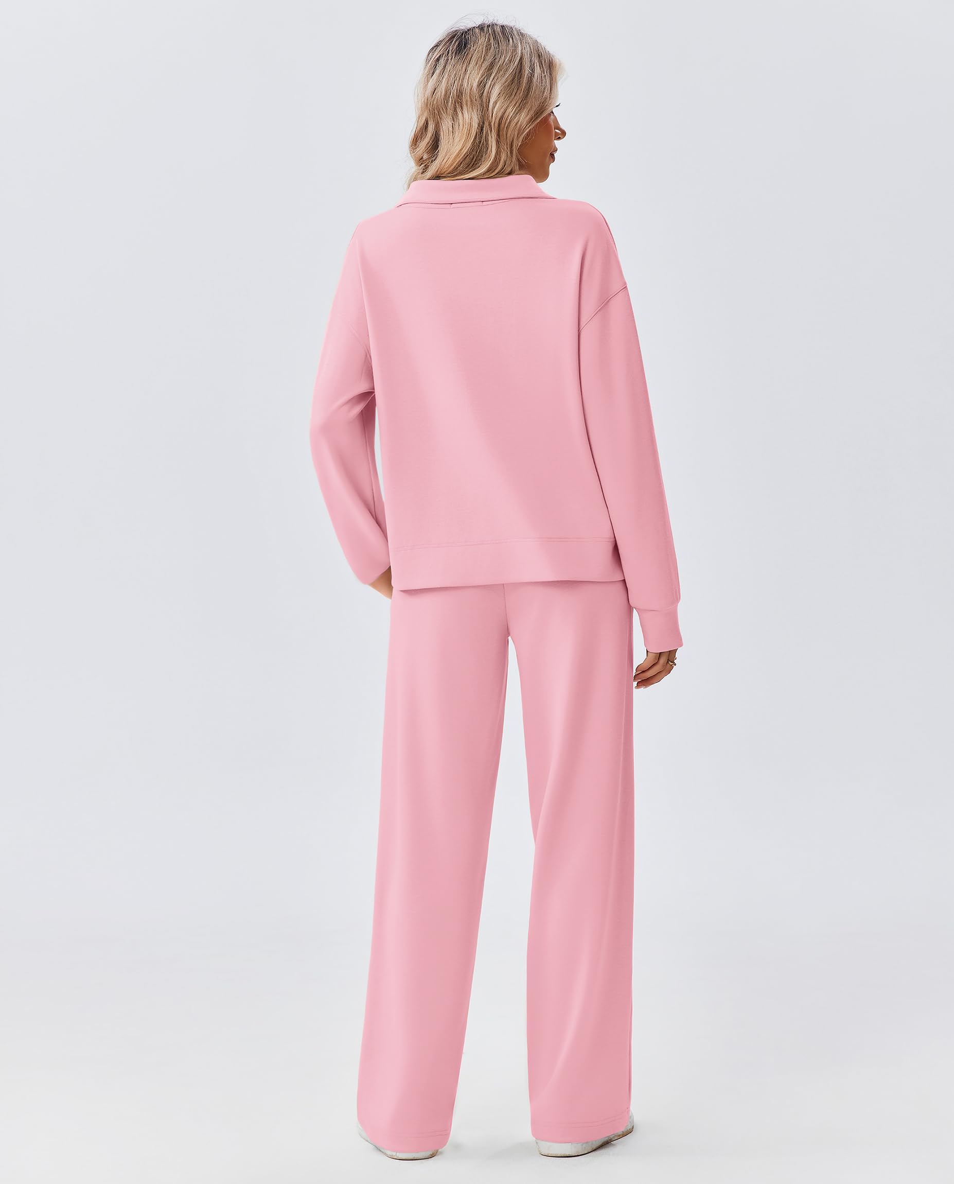 PINSPARK 2 Piece Sets for Women Casual Matching Sweatsuits Pullover Sweatshirt Drawstring Pants with 2 Pockets Zipper Up Lounget Set Trecthy Tracksuit Fall Travel Outfits 2025, Pink M