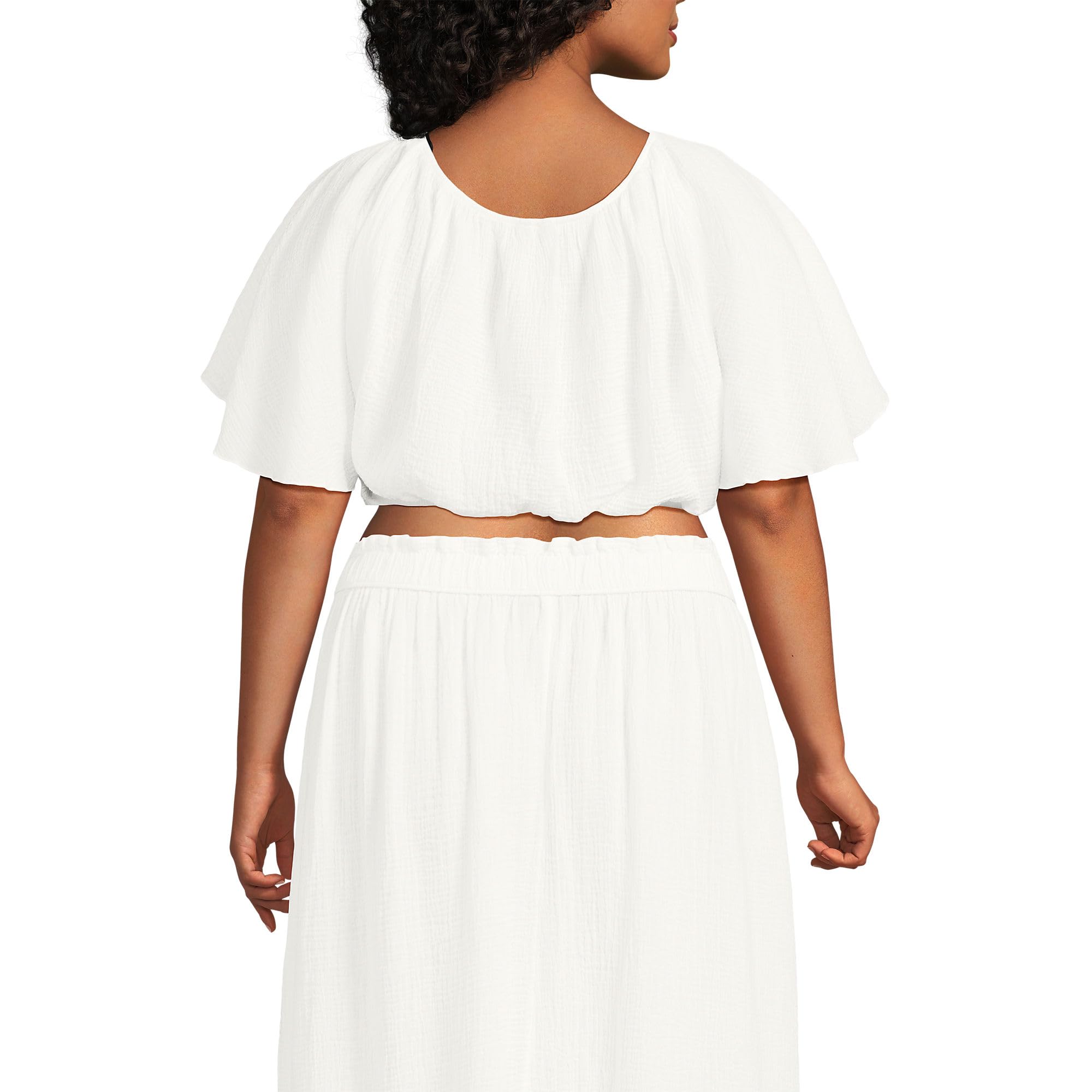 Lands' End Women's Cotton Gauze Dolman Sleeve Crop Cover Up Top Large Chalk White