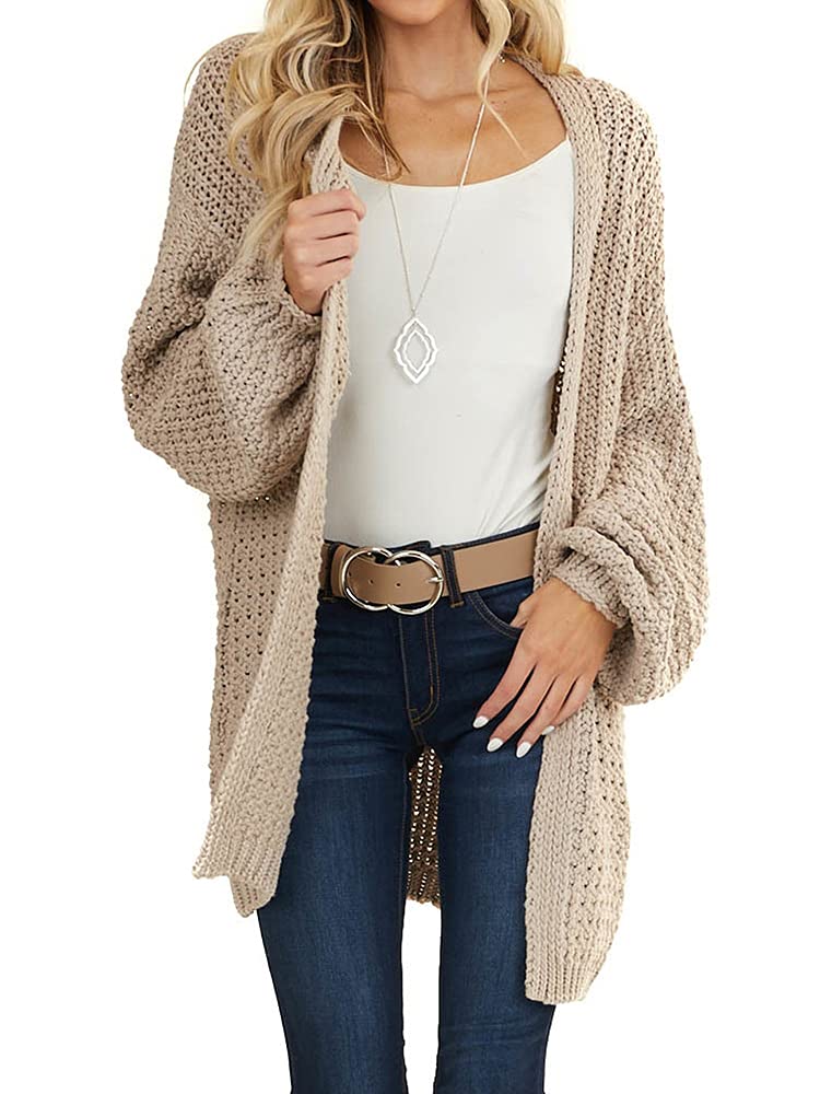 Maroway Womens Long Sleeve Cardigan Oversized Open Front Sweaters Casual Knitwear Khaki