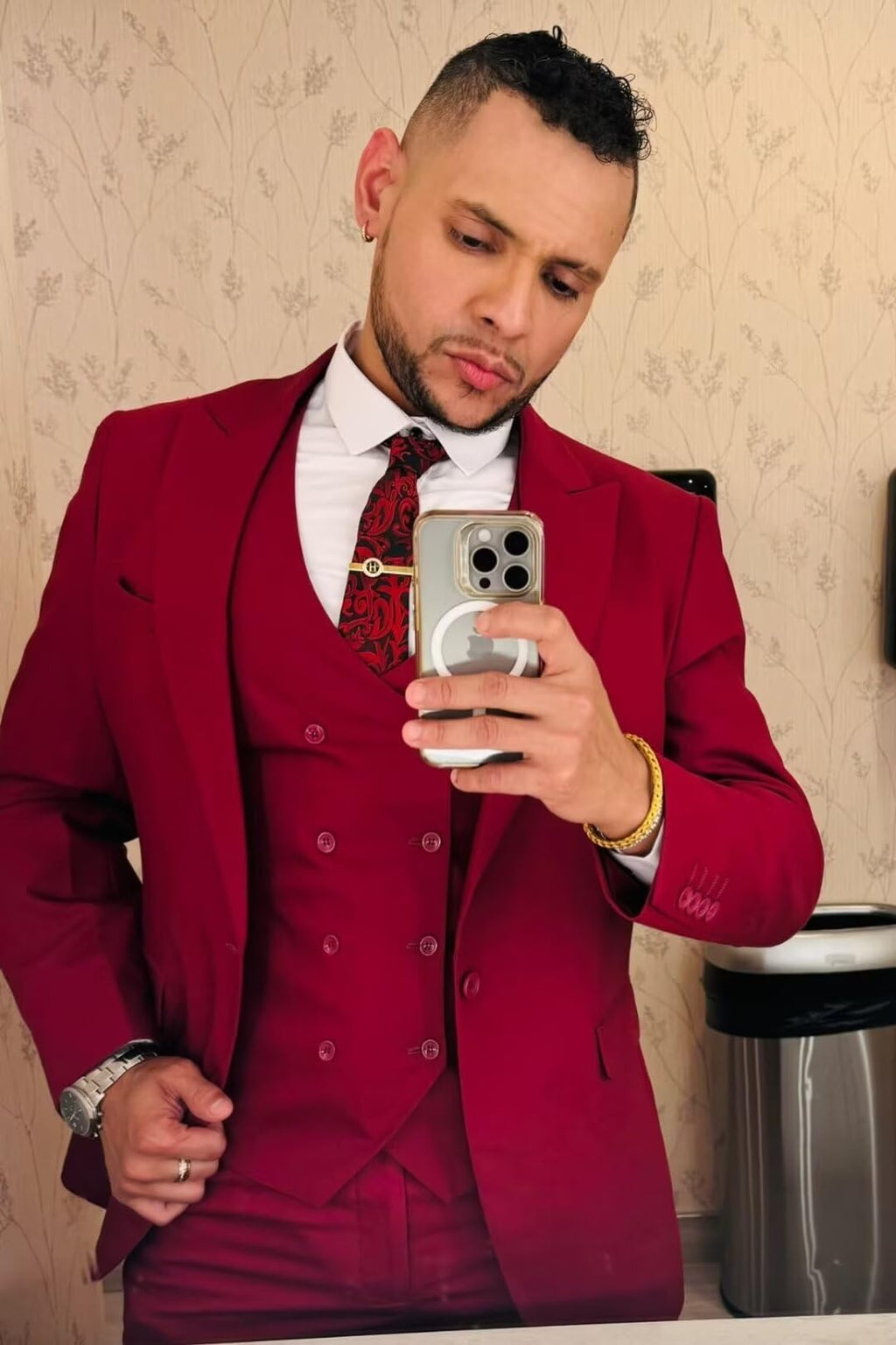 Wangyue 3 Piece Suit Slim Fit Double Breasted Mens Suits for Wedding Party Formal Prom One Button Blazer Vest Pants Sets Tailored Suits Large Tuxedo Business Hunt Green