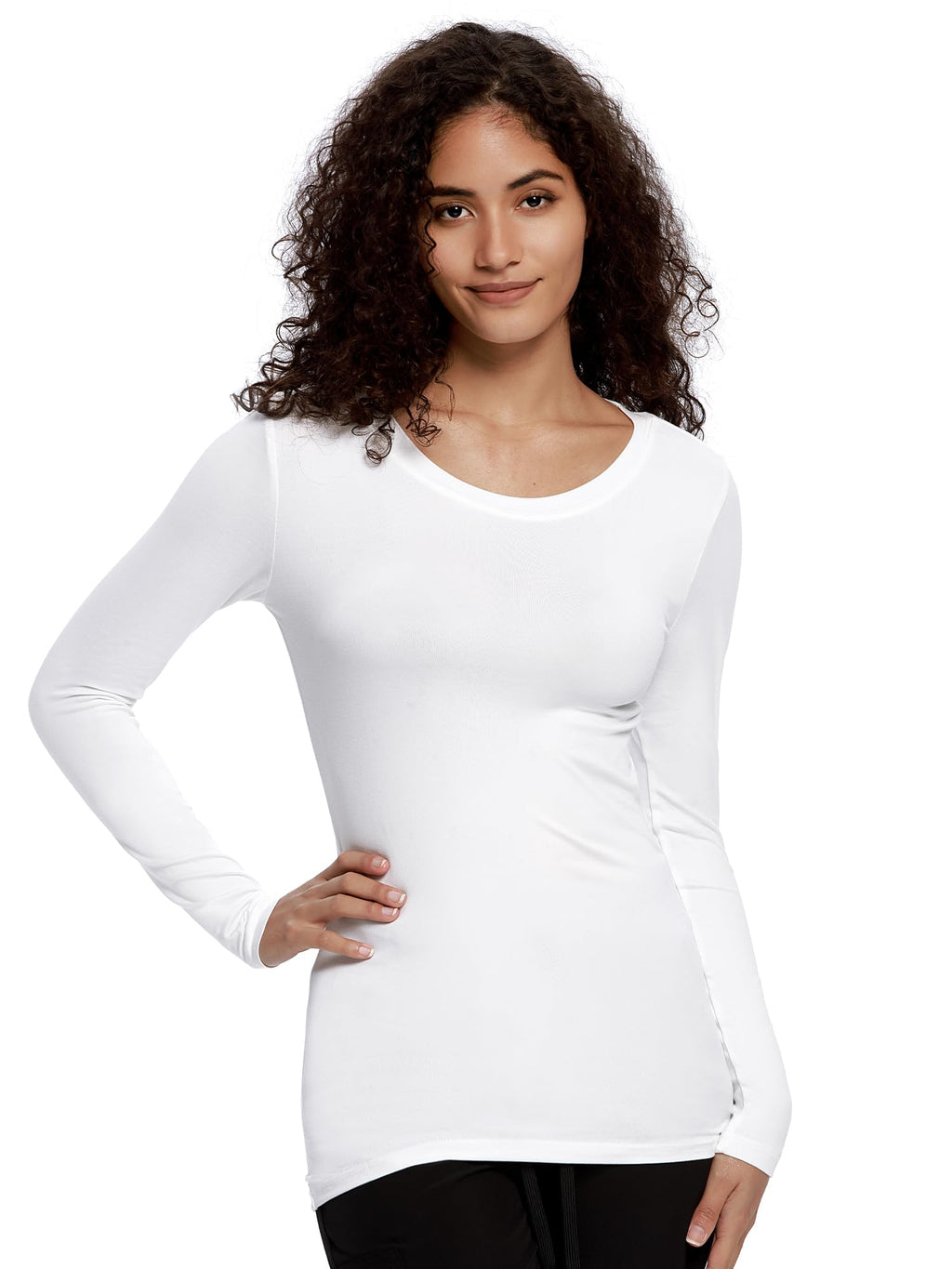 COZYFIT Underscrub Long Sleeve Women - Scrubs Undershirts for Nurse with Soft Fabric, Crew Neck Tee, White, L
