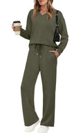 WIHOLL Airport Travel Outfits for Women 2 Piece Sets Lounge Sets for Women Fall Outfits 2026 Sweatsuits Matching Set Fall Fashion Must Haves Two Piece Vacation Clothes Winter Clothing Army Green M