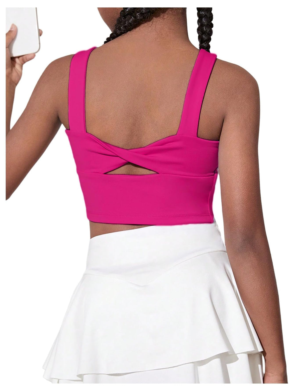 WDIRARA Girl's Twist Back Sports Bras Backless Tank Top Workout Sports Shirts for Gym Hot Pink Solid 10Y