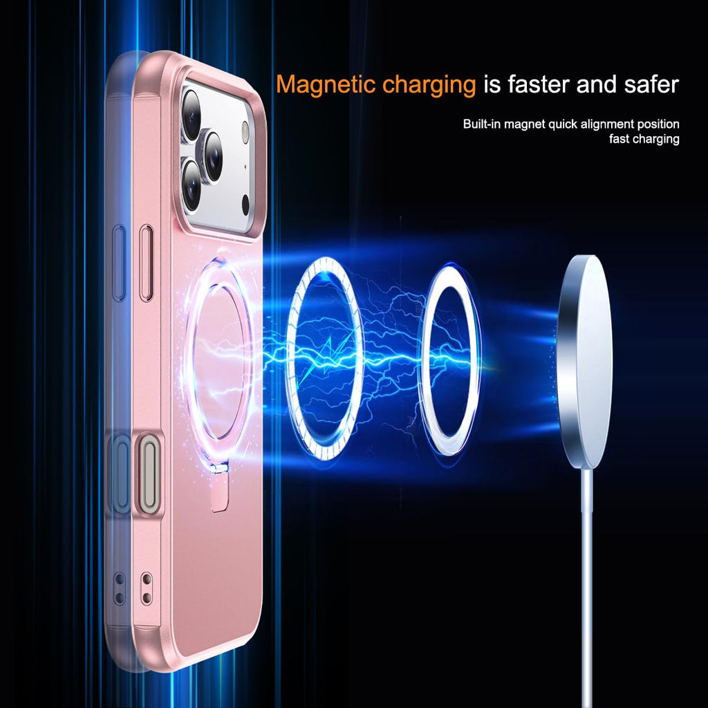 SKYLMW Phone Case Compatible with iPhone 17 Pro Case with Invisible Magnetic O-Ring Stand Military-Grade Phone Case for iPhone 17 Pro 6.3" [Compatible with Mag-Safe][Great Grip Feeling], Rose Gold