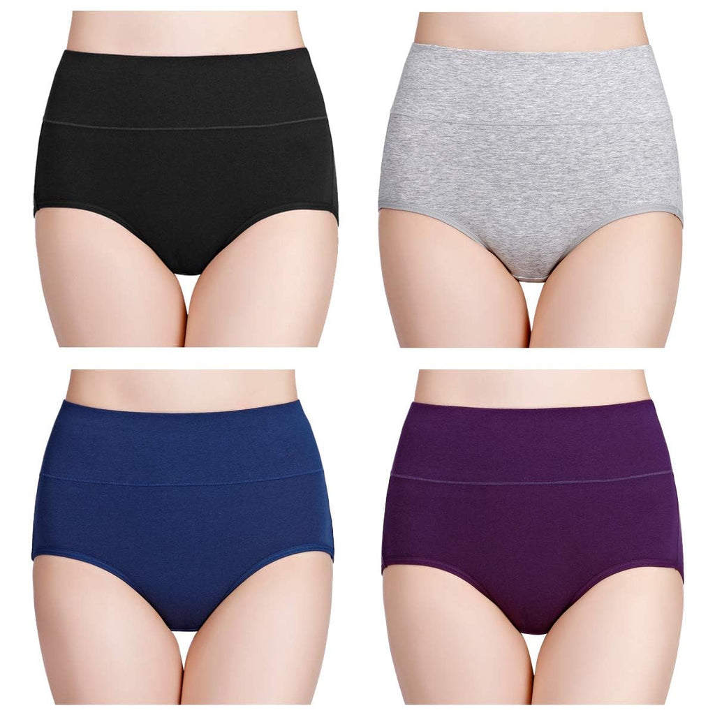wirarpa 4 Pack Women's Cotton Postpartum Underwear High Waisted Ladies Panties Full Coverage Briefs Assorted X-Large