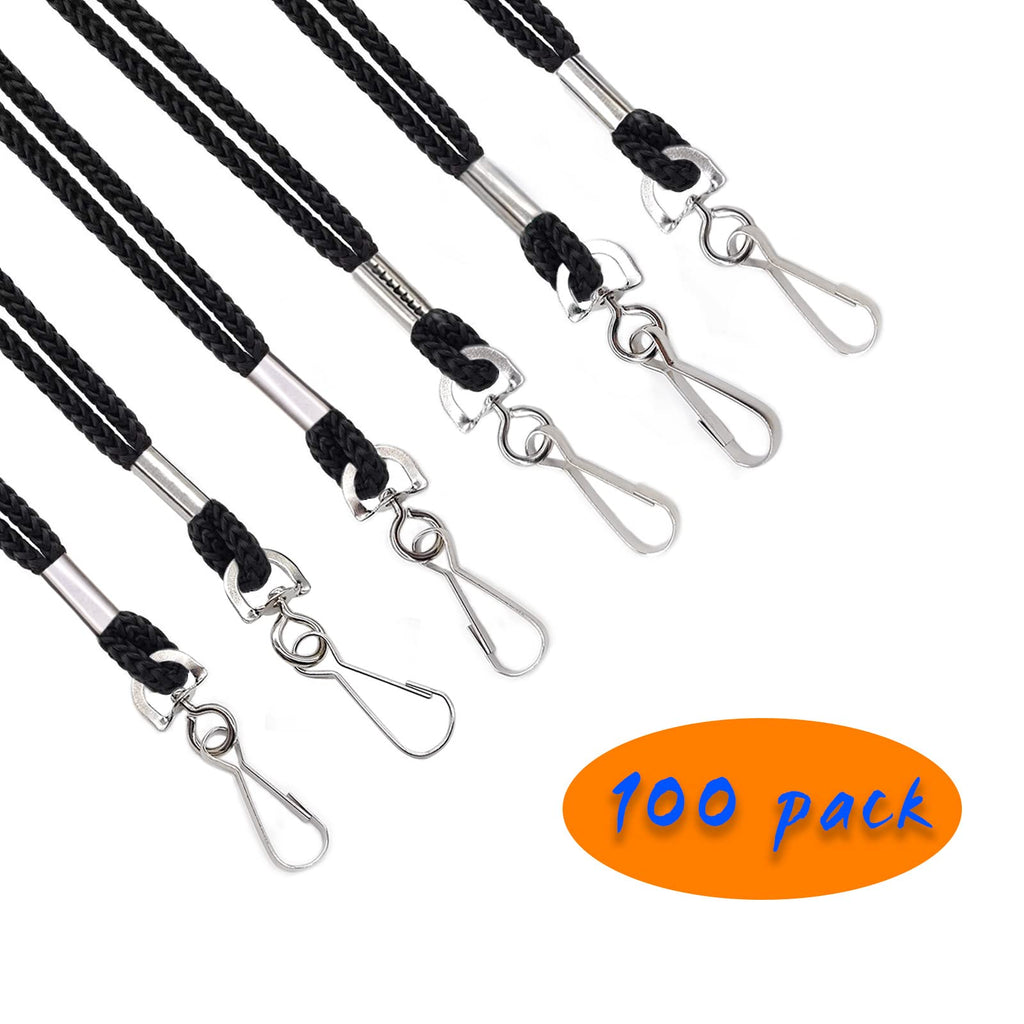 HOSL Black Nylon Lanyards, 100 Pack Bulk Office ID Card Lanyards with Swivel Hook (Modern/Fitted, 19 inches, 1.54lb)