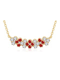 Ruby Bar Necklace for Women Grilfriend Moissanite 925 Silver Gold Plated Diamond Red Flower Floral Necklace