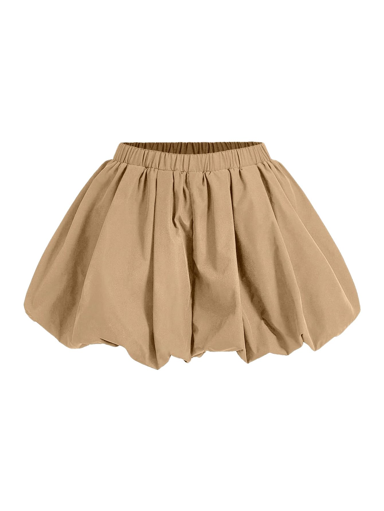 WDIRARA Women's Asymmetrical Hem Bubble Skorts Elastic Waist Loose Fit Solid Mini Skirt Pants Khaki Medium