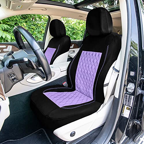 Universal Fit Diamond Stitched Flat Cloth Car Seat Covers Full Set - Purple