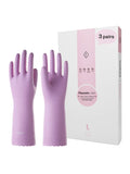 LANON 3 Pairs wahoo Skin-Friendly Cleaning Gloves, Dishwashing Kitchen Gloves with Cotton Flocked Liner, Reusable, Non-Slip, Mauve Mist, Small