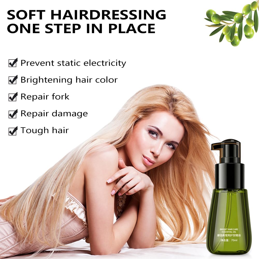 Hair Oil Serum for Frizzy Hair,Smooth & Shine Anti-frizz Hair Serum,Morocco Oil Silk Bright Hair Frizz-free Serum,Smoothing Natural Hair Care Essential Oil Reduce Dry,Curly,Wavy,Damaged Hair (2Pcs)