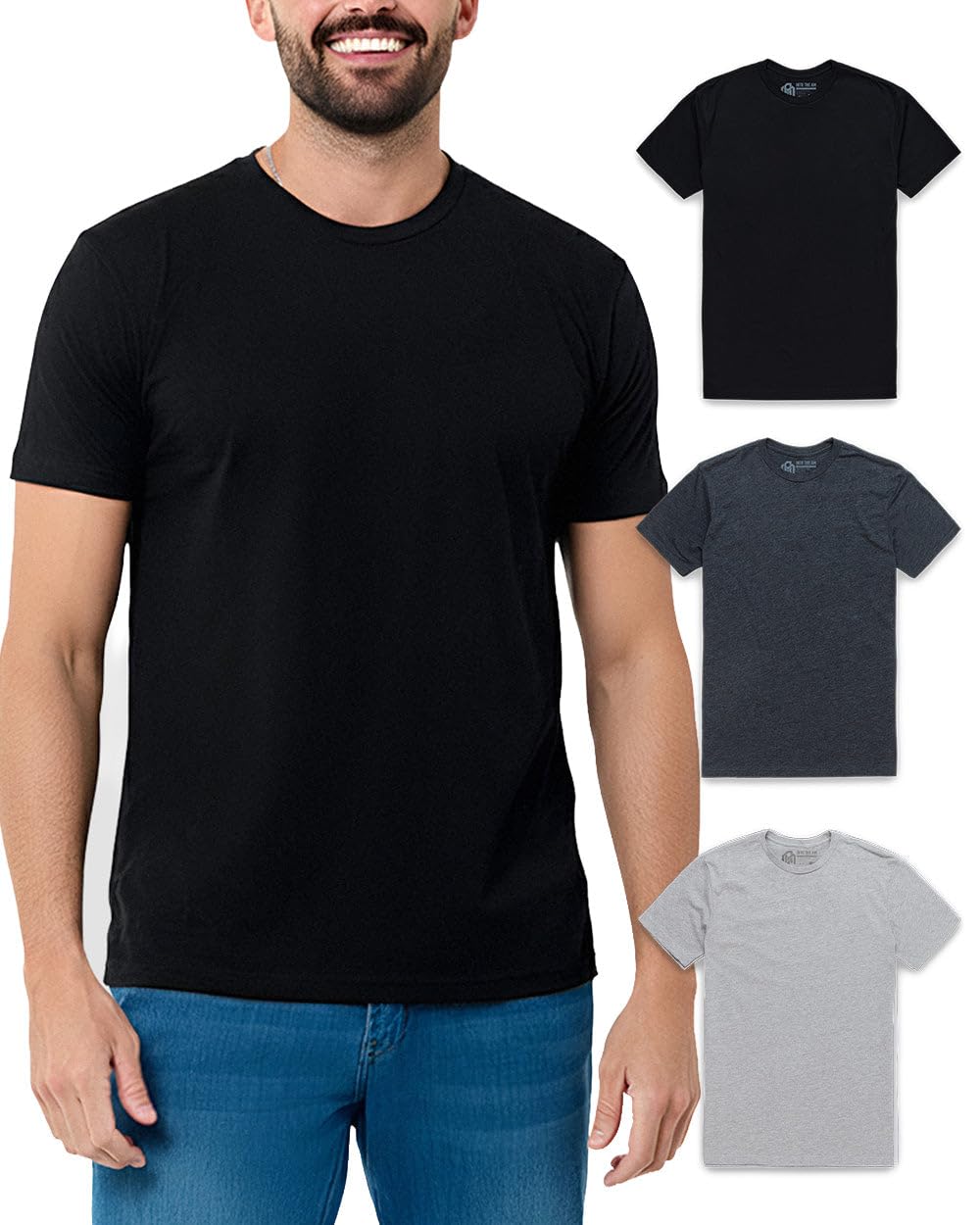 INTO THE AM Men's Plain Basic Tees 3 Pack Multipack - Fitted Essential Crewneck Blank Gym Classic Casual True Fit Fashion for Guys (Black/Charcoal/Grey, X-Large)