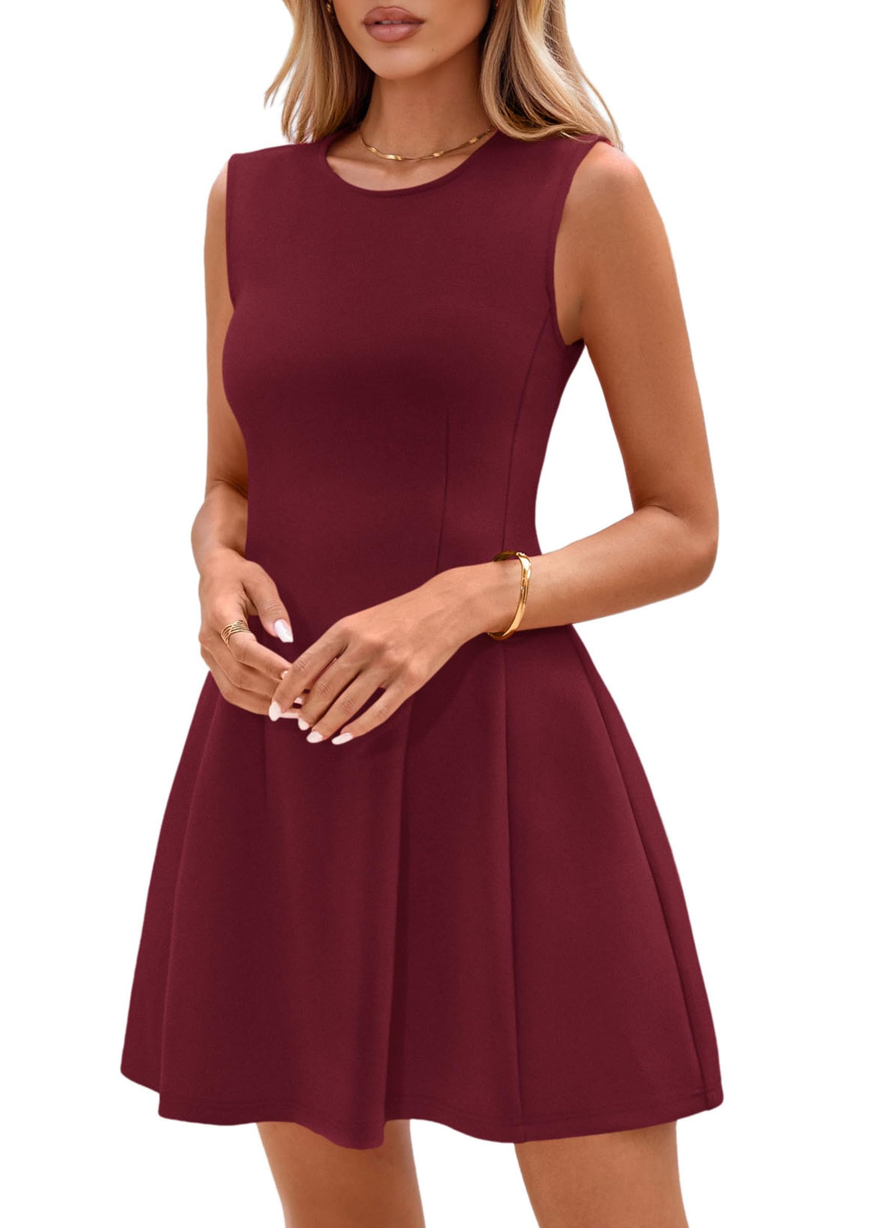 PRETTYGARDEN Summer Dresses for Women 2026 Elegant Classy Spring A Line Business Casual Work Graduation Cocktail Short Dress (Dark Red,XX-Large)