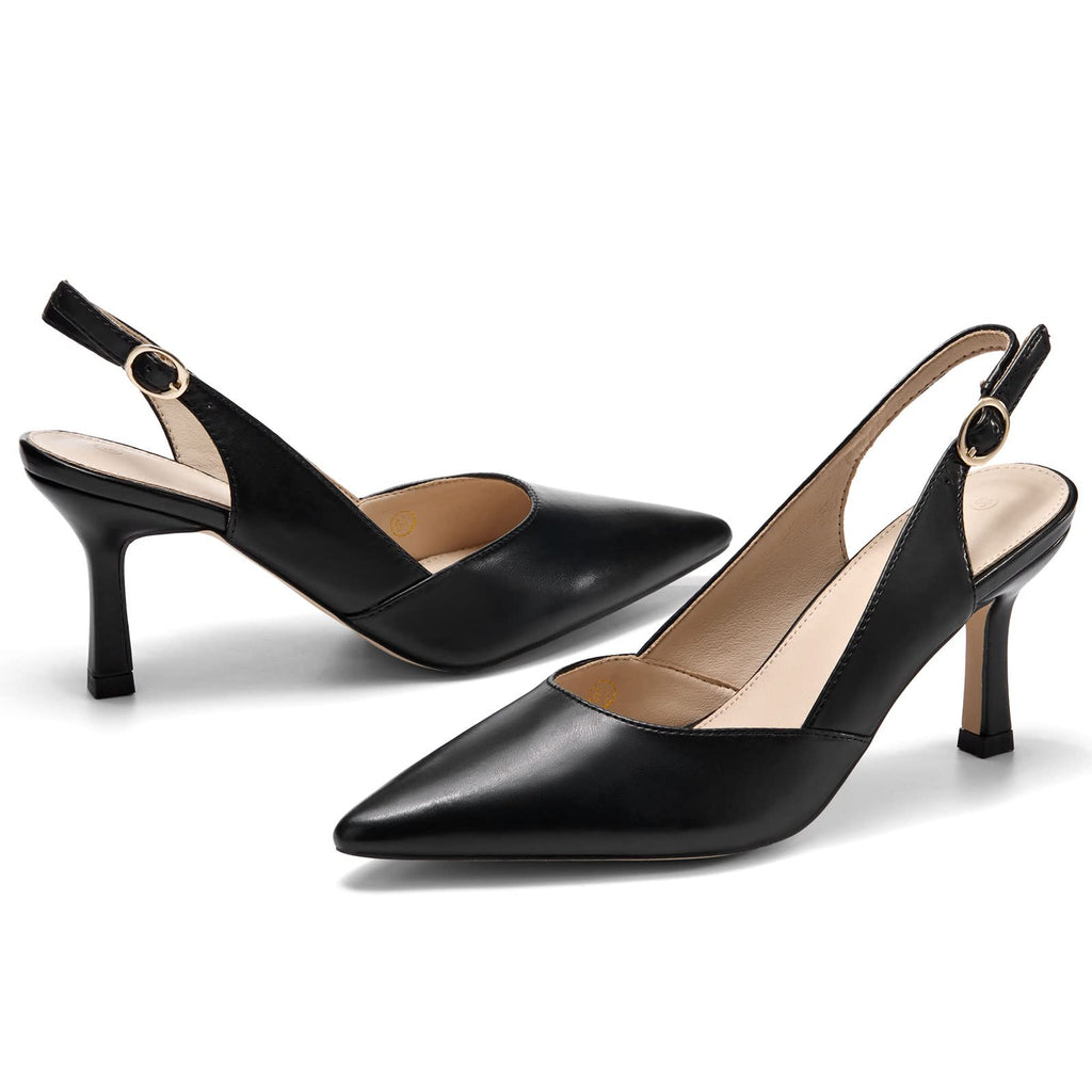 Rilista Women's Kitten Heels Pumps Pointed Closed Toe Wedding Party Dress Slingback Pump Shoes