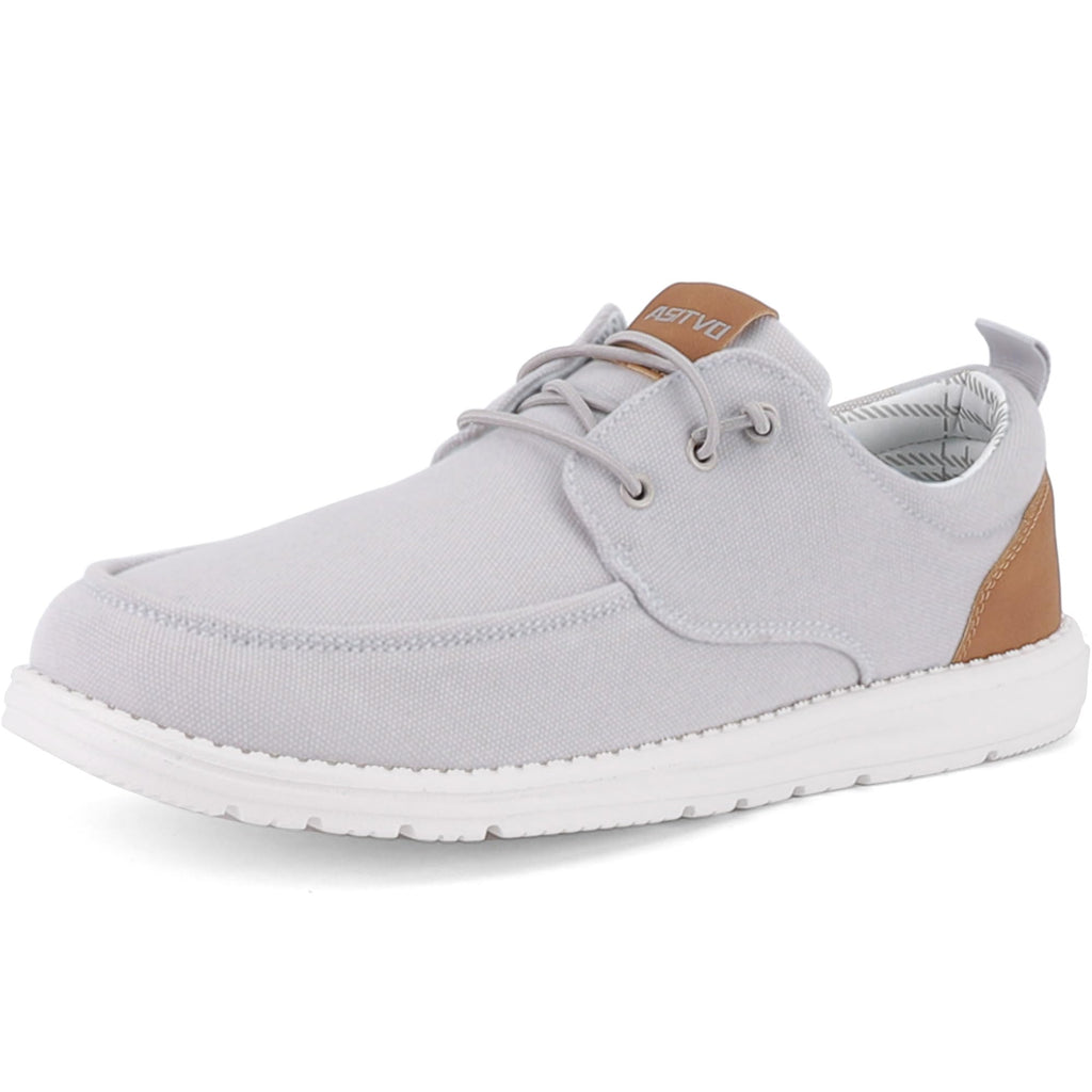 ASITVO Men's Wide Canvas Loafers Casual Slip on Walking Shoes Width Toe Box Big Size 10 Dress Boat Tru-Moc Shoes Silver Grey 43.5