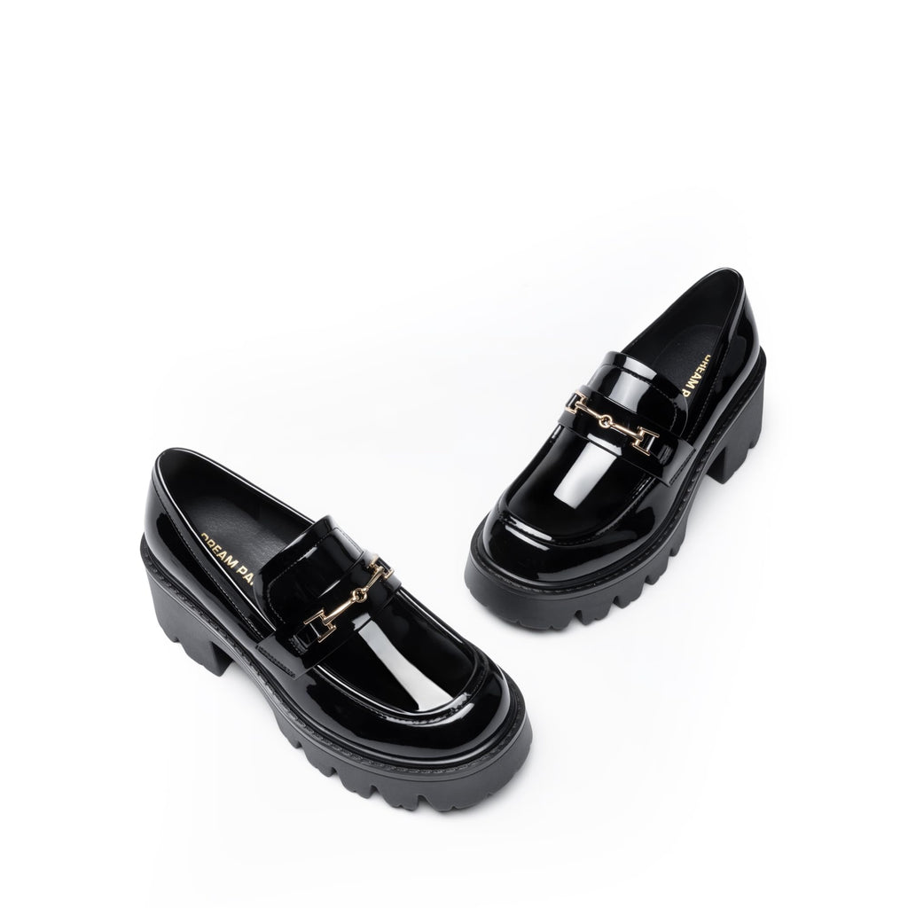 DREAM PAIRS Women Loafers Platform Chunky Heel Slip On Lug Sole Casual Dressy Office Business Shoes,Size 8.5,Black-Pat,DWUMLS2534