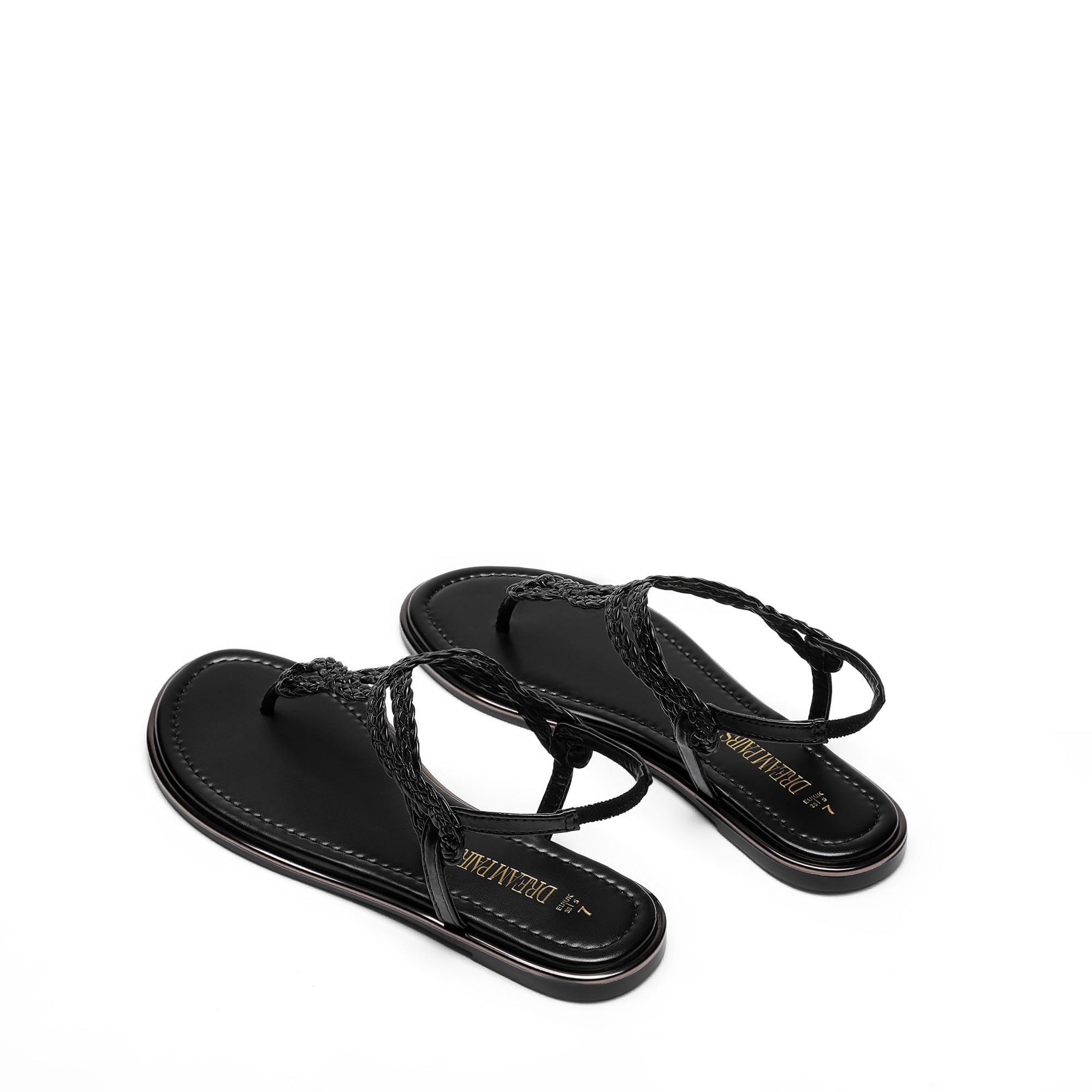 DREAM PAIRS Women's Flat Sandals Dressy Summer Stappy Comfortable Ankle Elastic T-Strap Beach Thong Sandals,Size 8,All Black,SDFS2406W