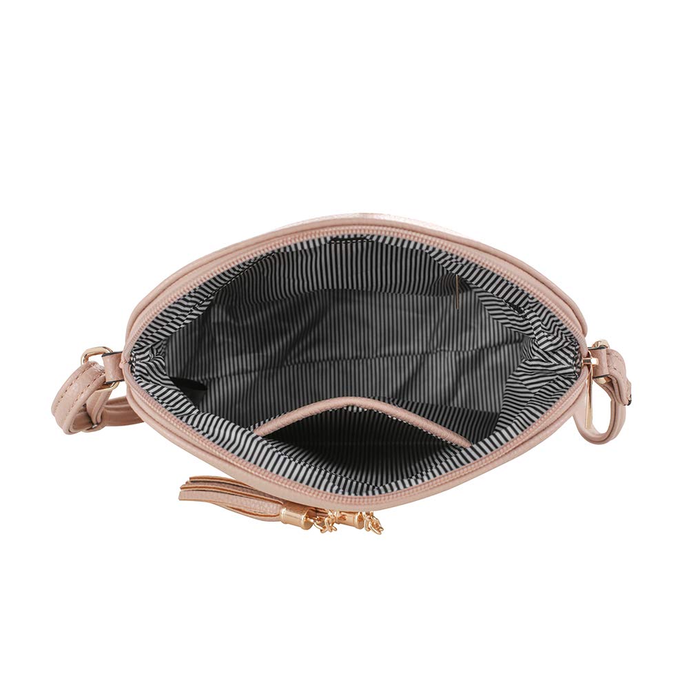 SG SUGU Lunar Lightweight Medium Dome Crossbody Bag Shoulder Bag with Double Tassels | Zipper Pocket | Adjustable Strap|Beige