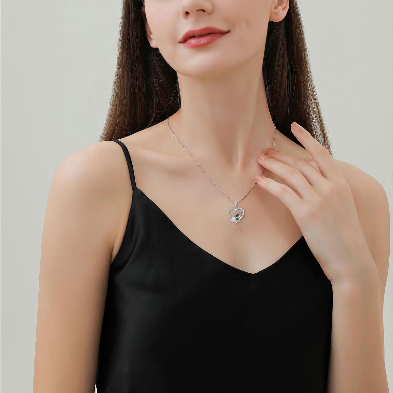 YIFSIY Opal Heart Necklace for Women 925 Sterling Silver Butterfly Pendant Emerald Birthstone May Jewelry Gifts