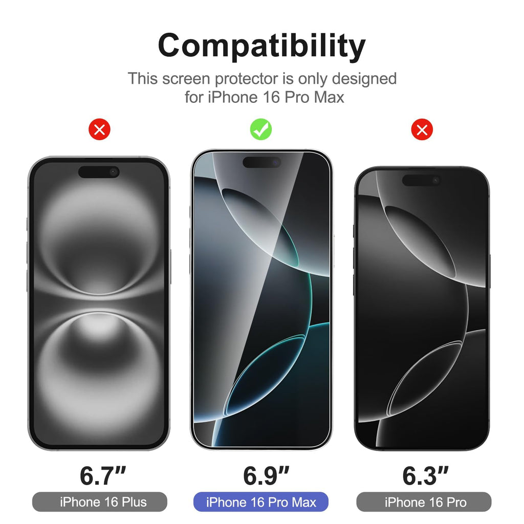 NEW'C 3 Pack Designed for iPhone 17 Pro Max, iPhone 16 Pro Max Screen Protector (6.9 inches), Enhanced Tempered Glass Protection with easy installation tool included,Case Friendly Ultra Resistant