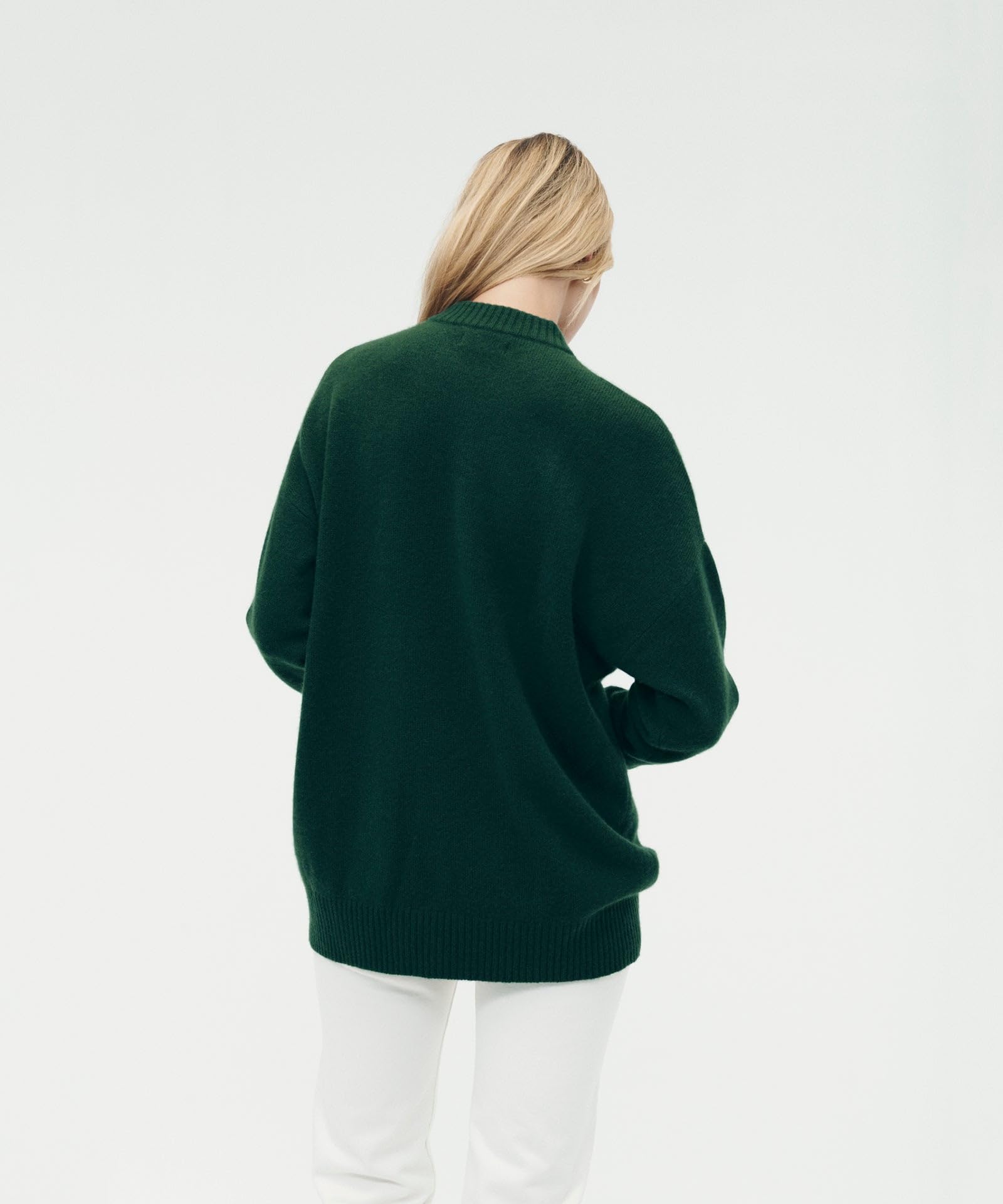 NAADAM Womens Luxe Cashmere Oversized Crewneck Sweater, Dark Green, M