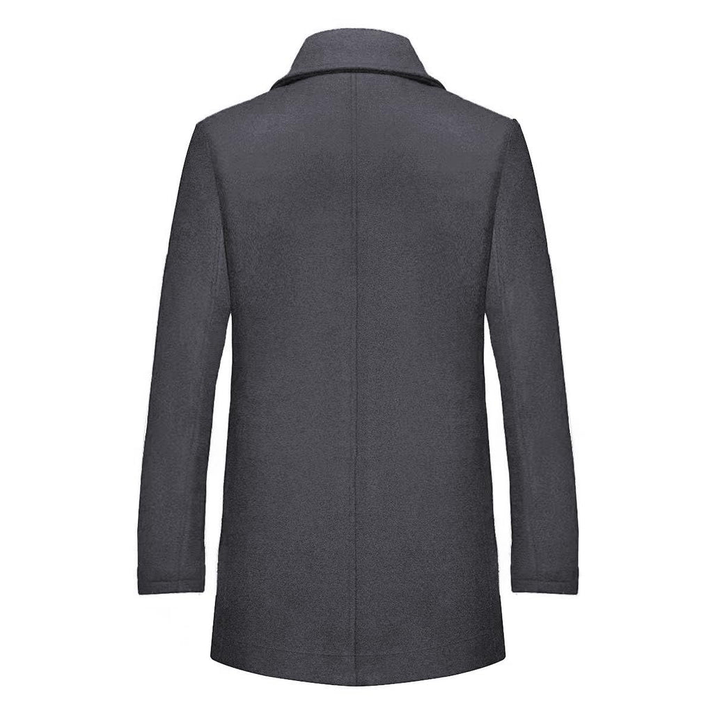 INVACHI Mens Wool Blend Coat Warm Winter Trench Coat with Detachable Soft Scarf Single Breasted Overcoat (US, Alpha, Medium, Regular, Regular, Grey)