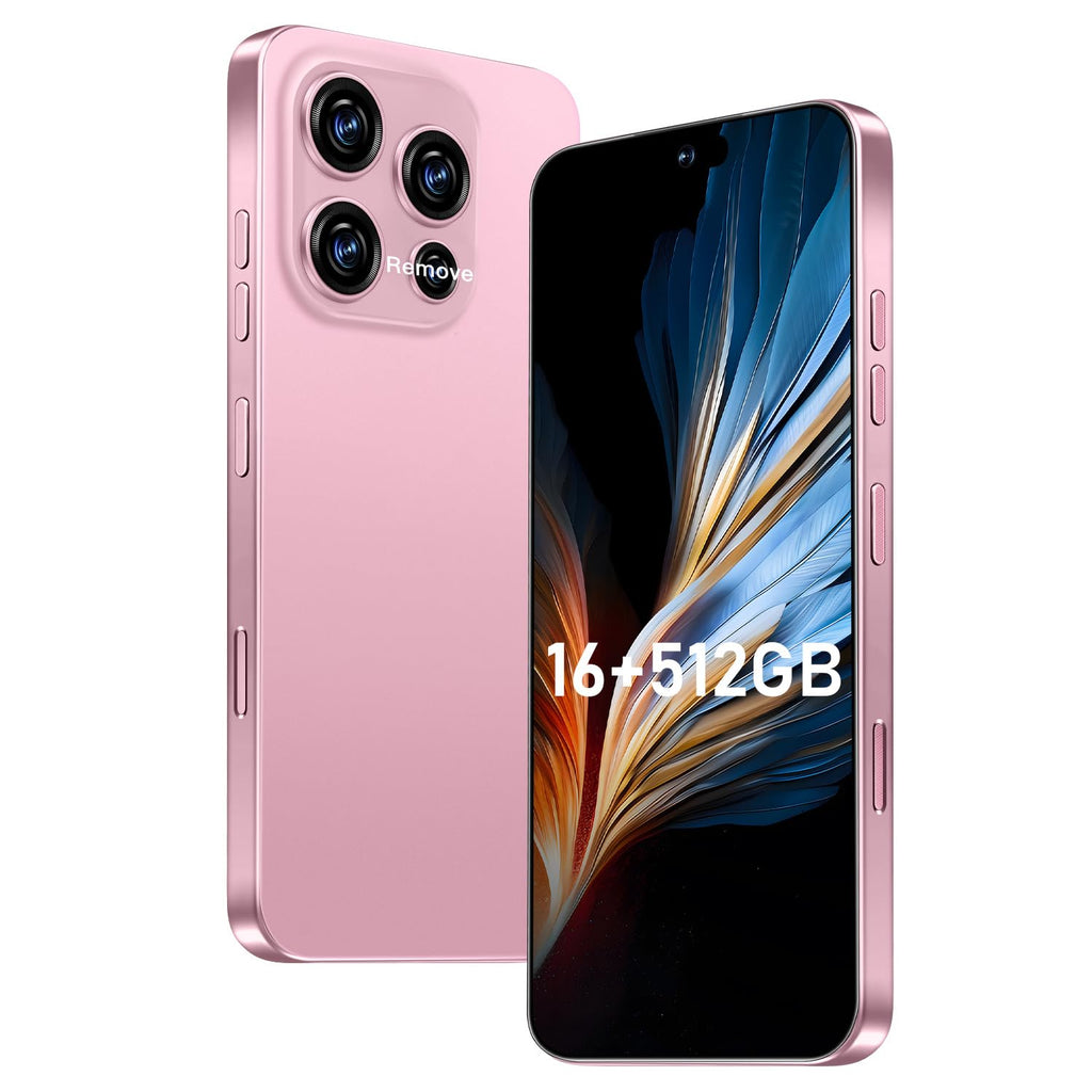 OEJBK 16PM Smartphone New Upgrade 16GB+512GB/6.99" Display 68+108MP Zoom Camera,Tempered Glass Finish, 7000mAh Android 14 Smartphone (Pink)