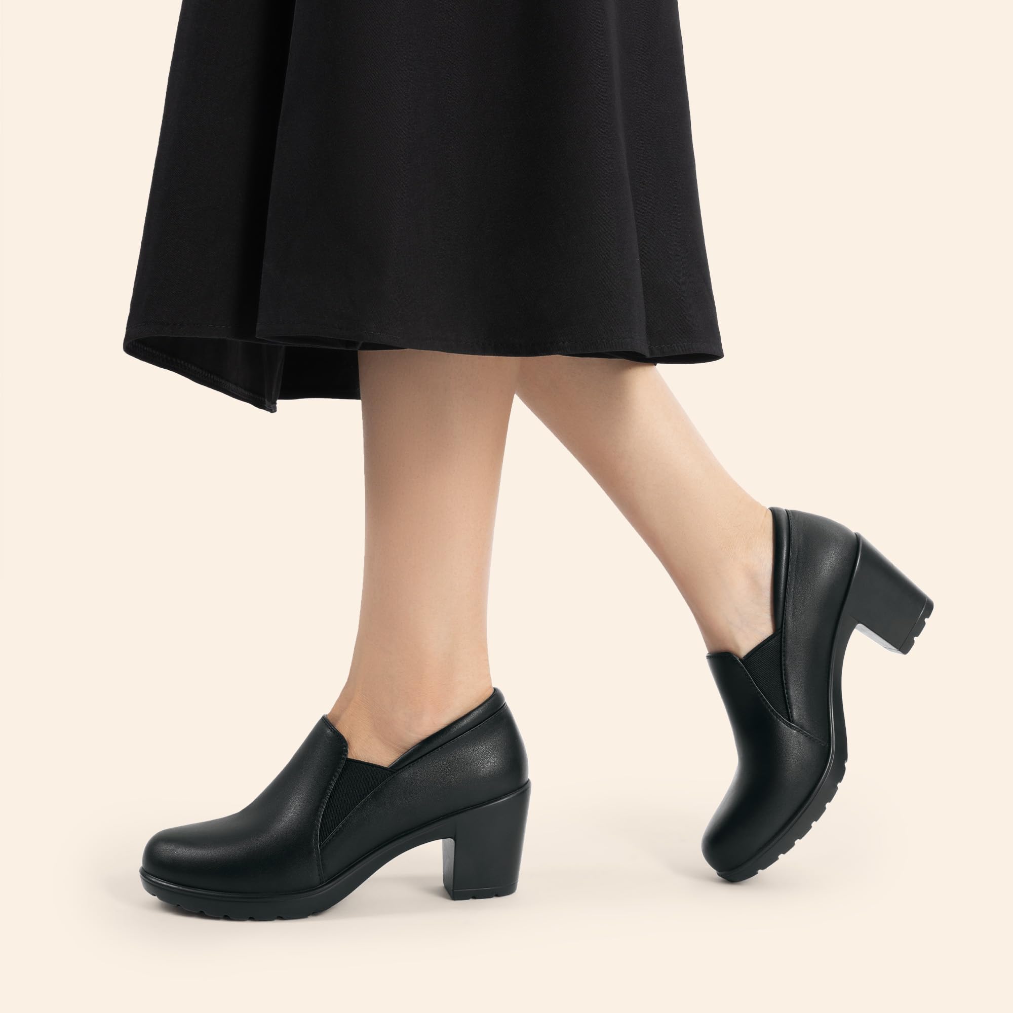 DREAM PAIRS Women's Low Chunky Block Heels Pumps Comfortable Slip-on Heeled Loafers Dress Work Shoes for Office Business,Size 9W,Black,DPU214-W