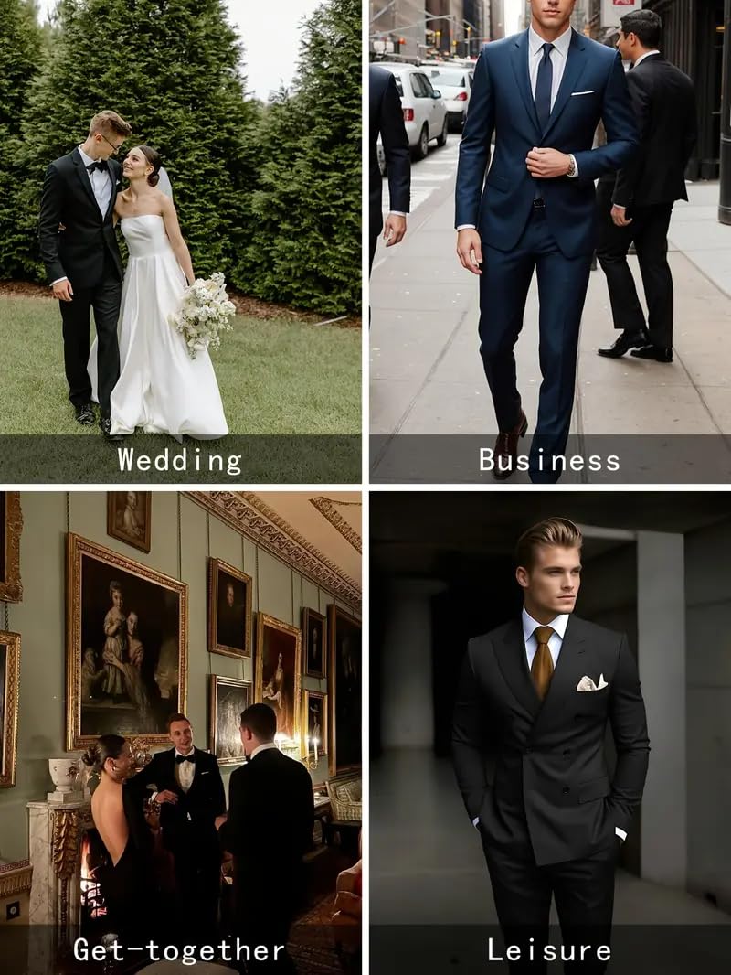 i · FineLong Men's 2 Piece Suit one Button Slim Fit Formal Wedding Prom Tuxedo Suits Blazer Pants Set (US, Alpha, XX-Large, Regular, Regular, Black)
