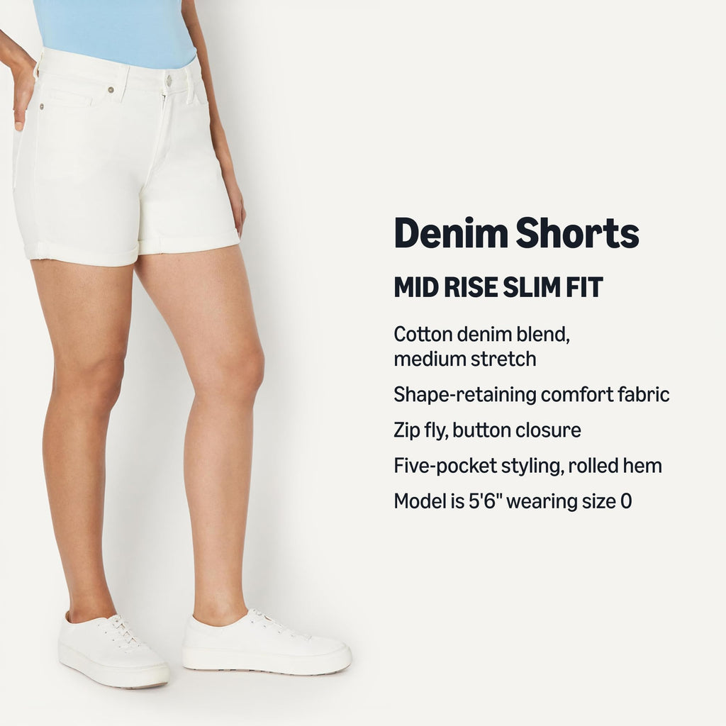 Amazon Essentials Women's Mid-Rise Slim Fit 4" Shorts, White, 12