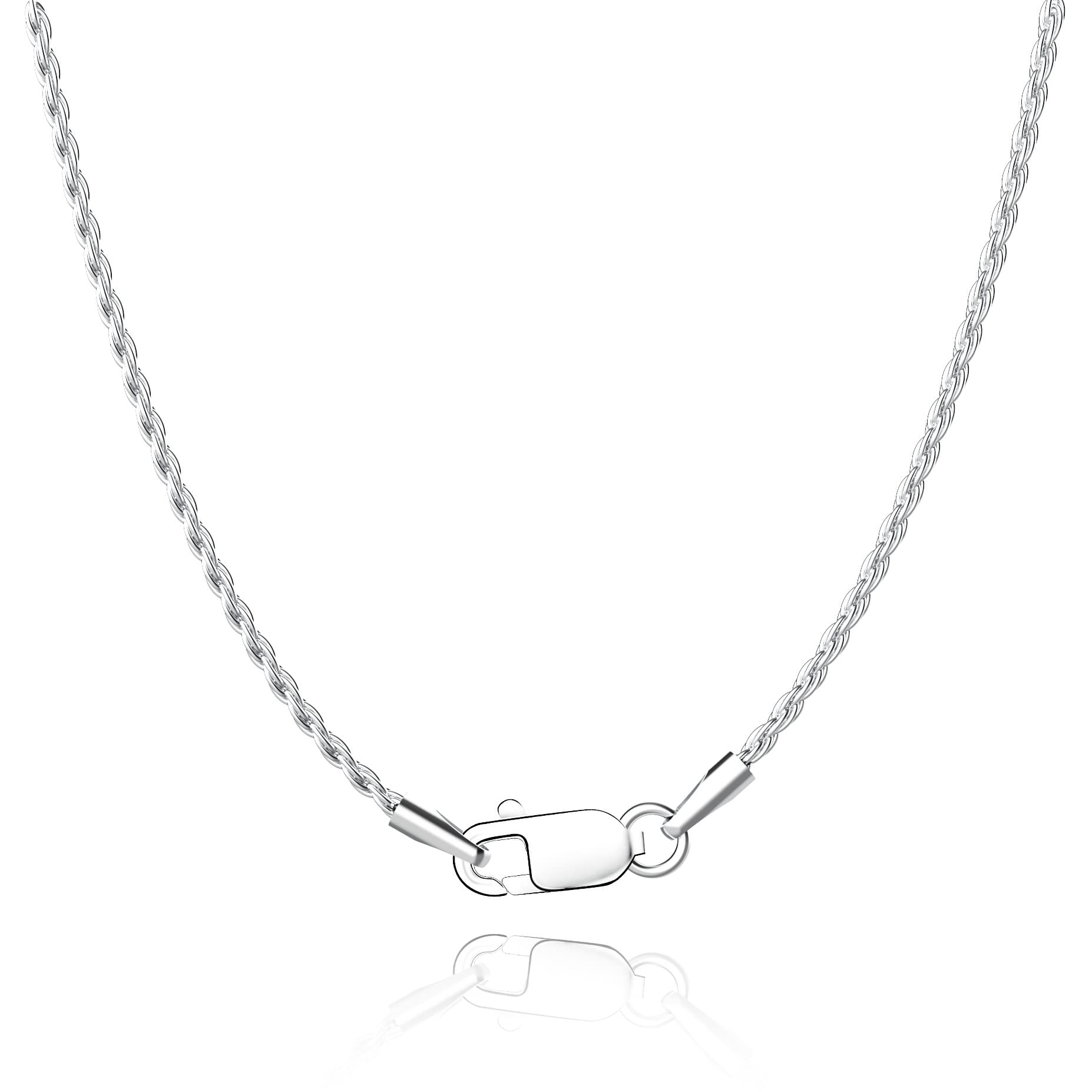 Jewlpire Diamond Cut 925 Sterling Silver Chain Rope Chain Italian Silver Necklace Chain for Women Men Super Shiny Durable 1.35mm Size 24 Inch
